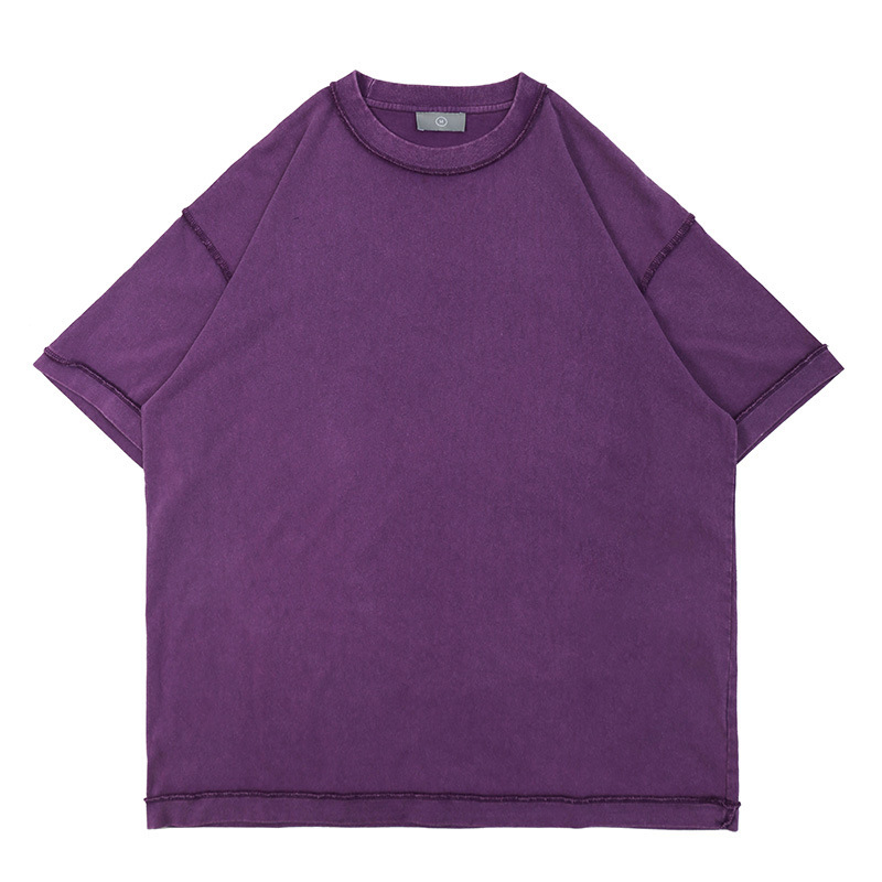 Streetwear Unisex Top Stitching Stone Wash T-Shirt - Print On Demand | HugePOD-14