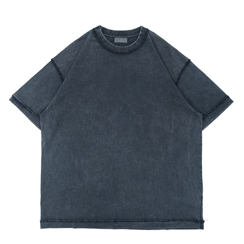Streetwear Unisex Top Stitching Stone Wash T-Shirt - Print On Demand | HugePOD-12