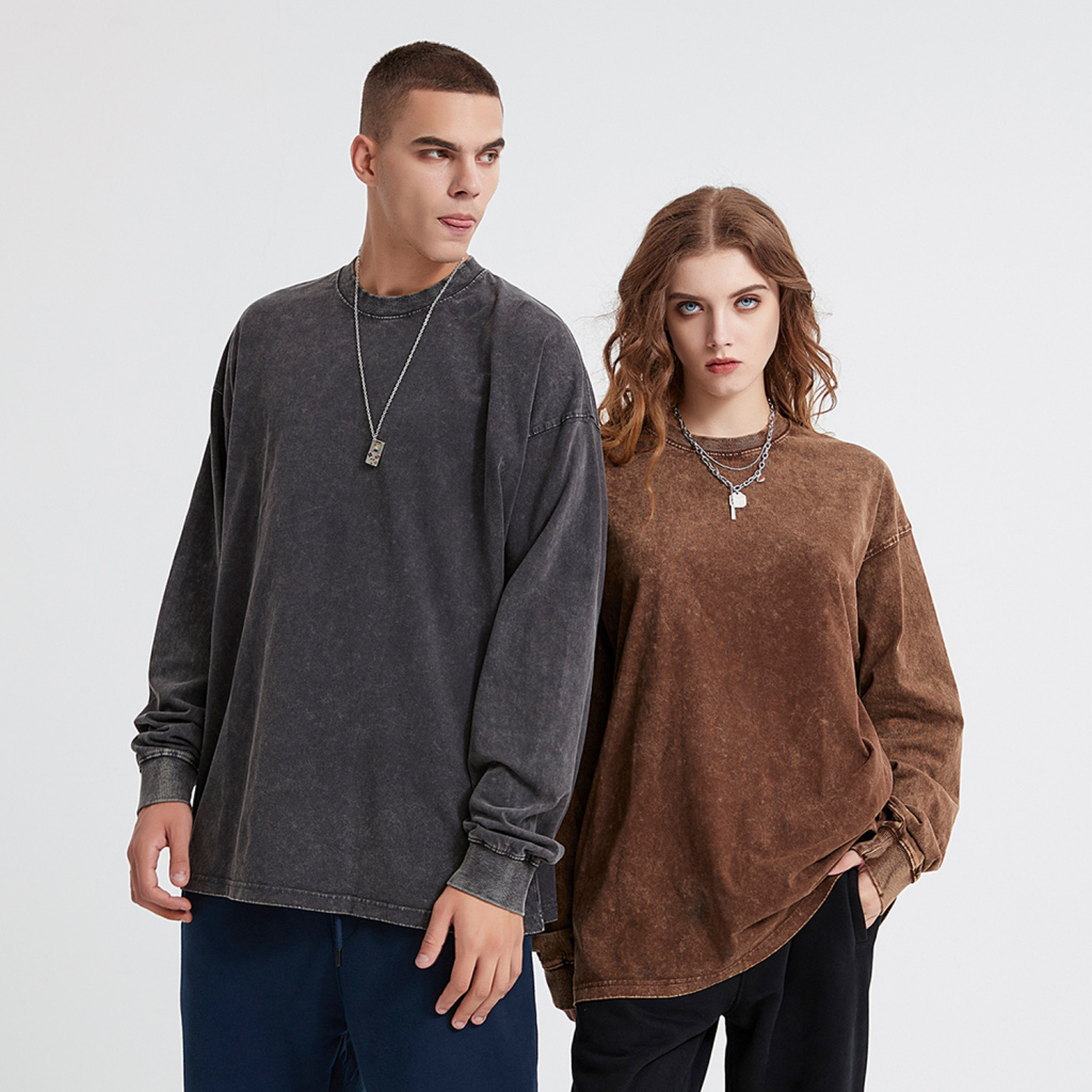 Streetwear Unisex Oversized Snow Wash Long Sleeve Tee - Print On Demand | HugePOD-2