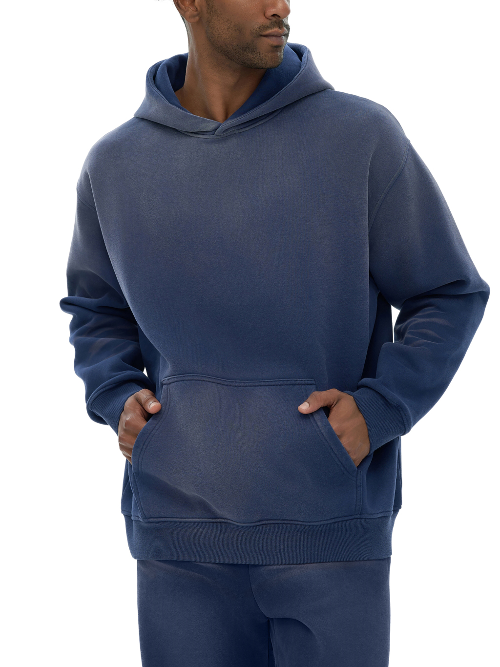 (Denim Blue)Streetwear Monkey Washed Dyed Fleece Hoodie | Dropshipping-7