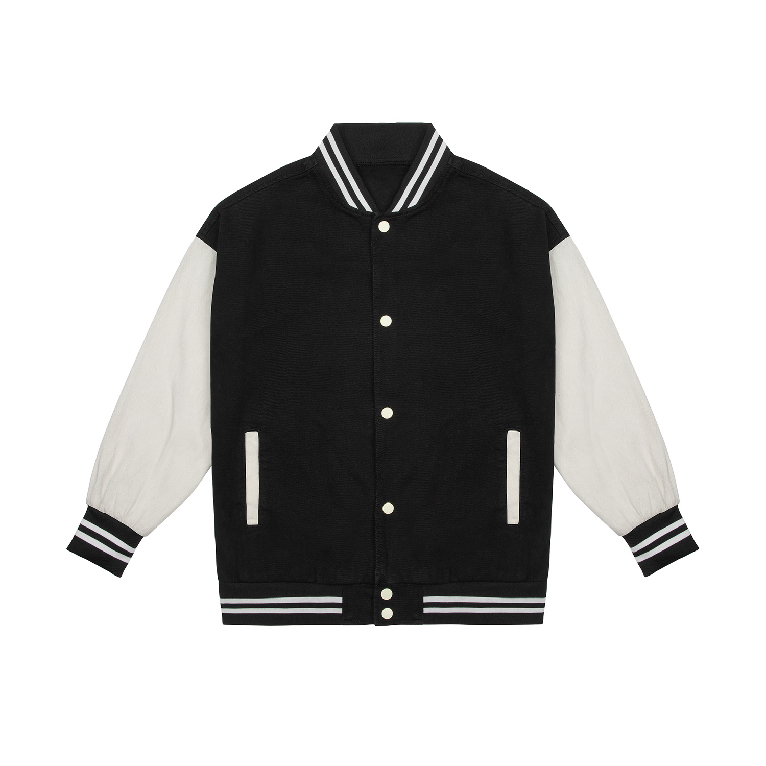 Streetwear Unisex Colorblock Denim Bomber Jacket - Print On Demand | HugePOD