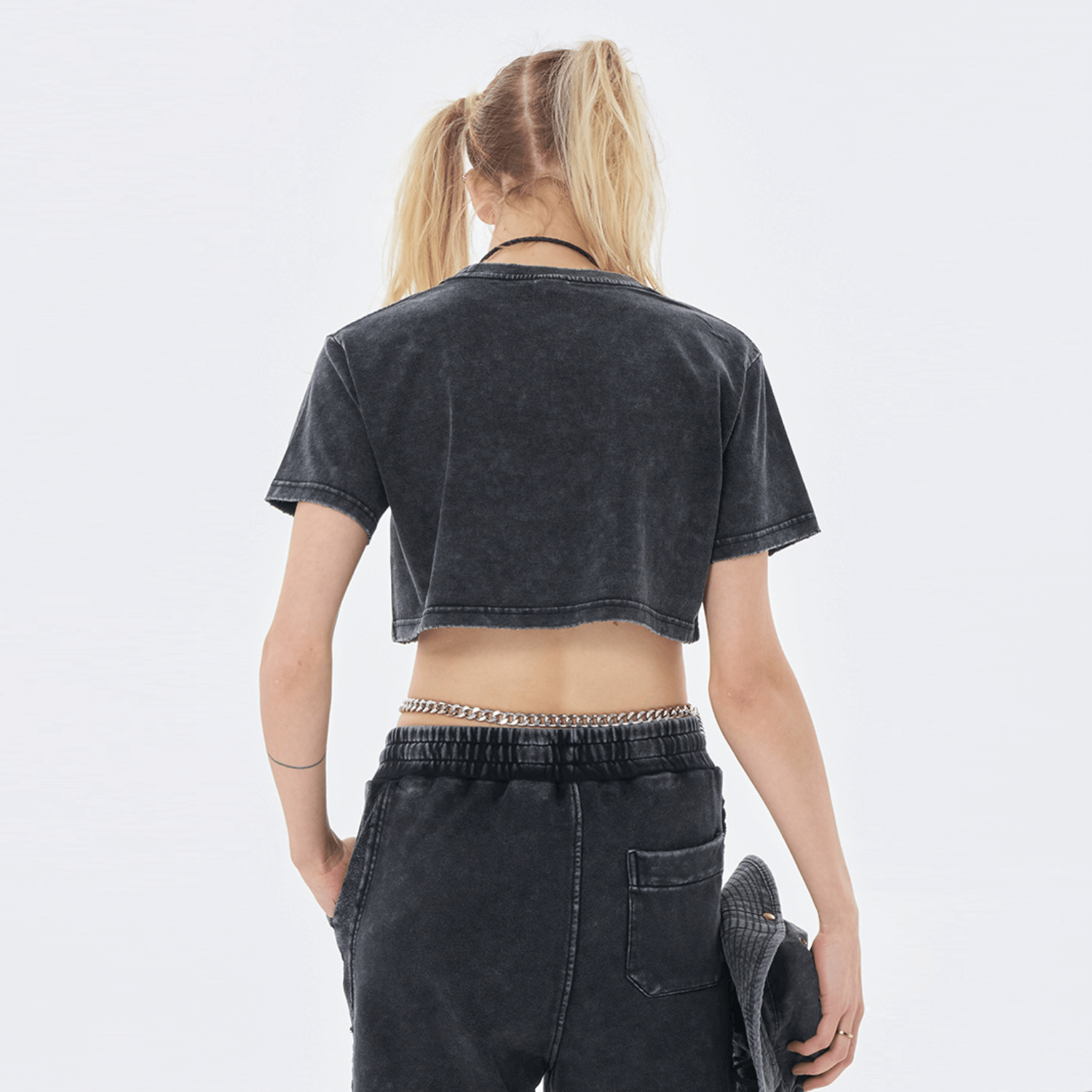 Streetwear Women's Solid Color Washed Crop Top - Print On Demand | HugePOD-8