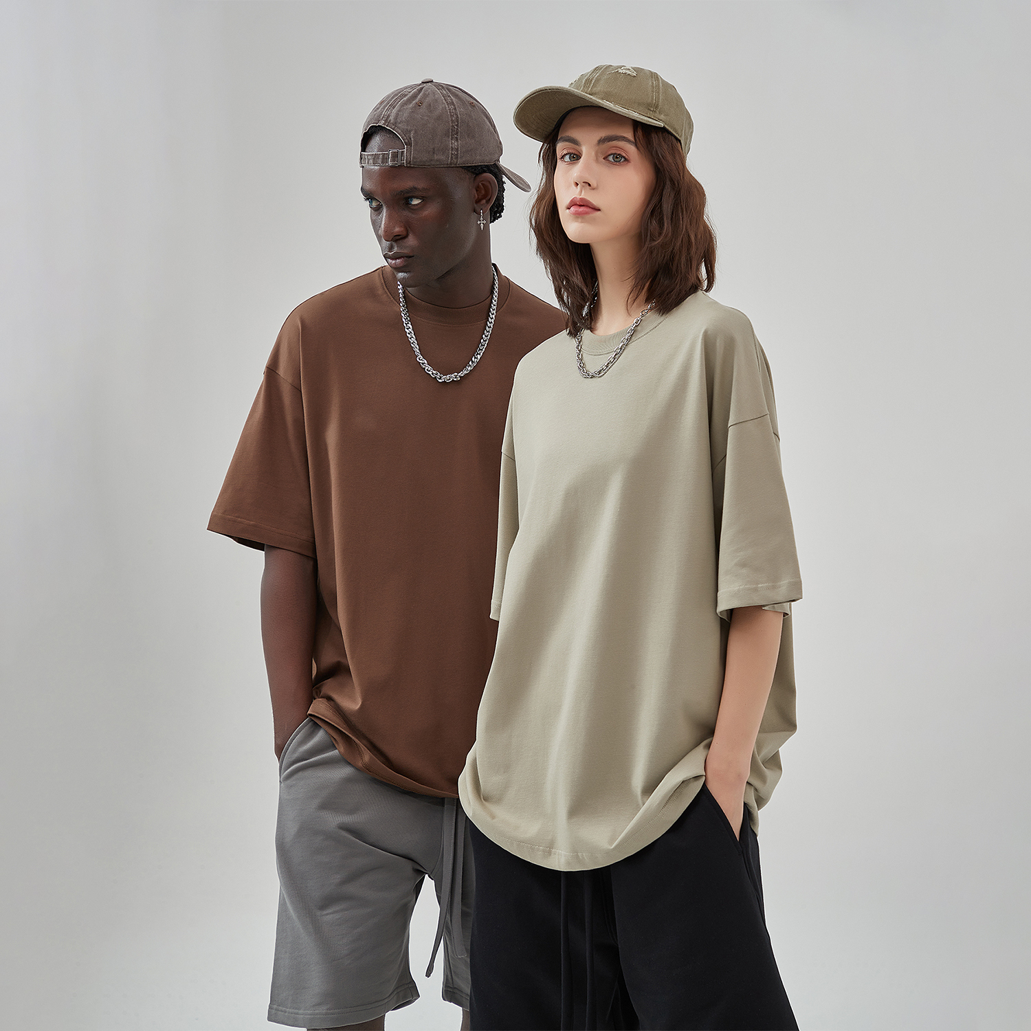 Streetwear Unisex Earth Tone Loose Fit FOG T-Shirt | HugePOD-6