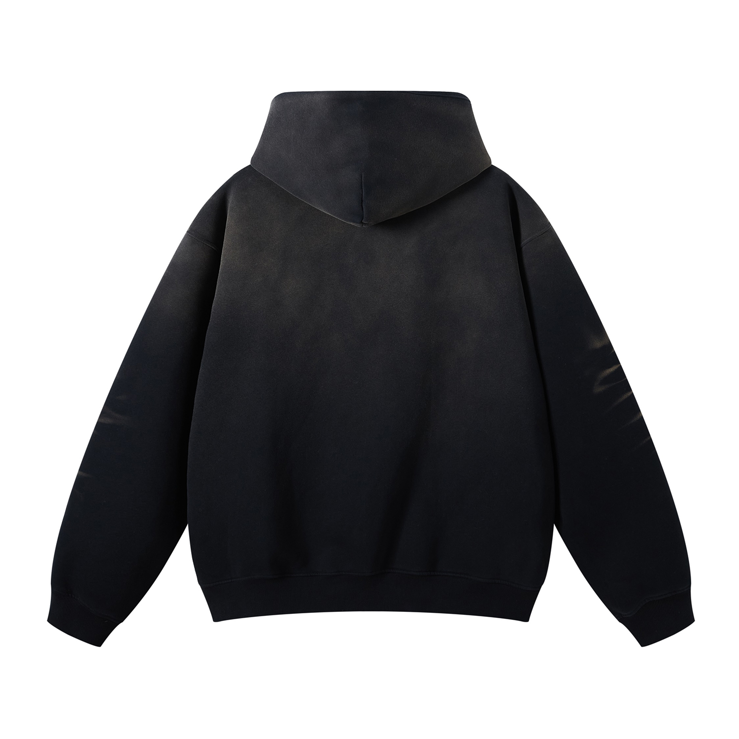 (Black)Streetwear Unisex Monkey Washed Dyed Fleece Hoodie-9