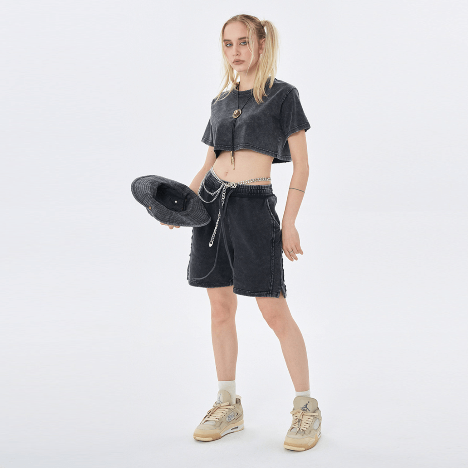 Streetwear Women's Solid Color Washed Crop Top - Print On Demand | HugePOD-5