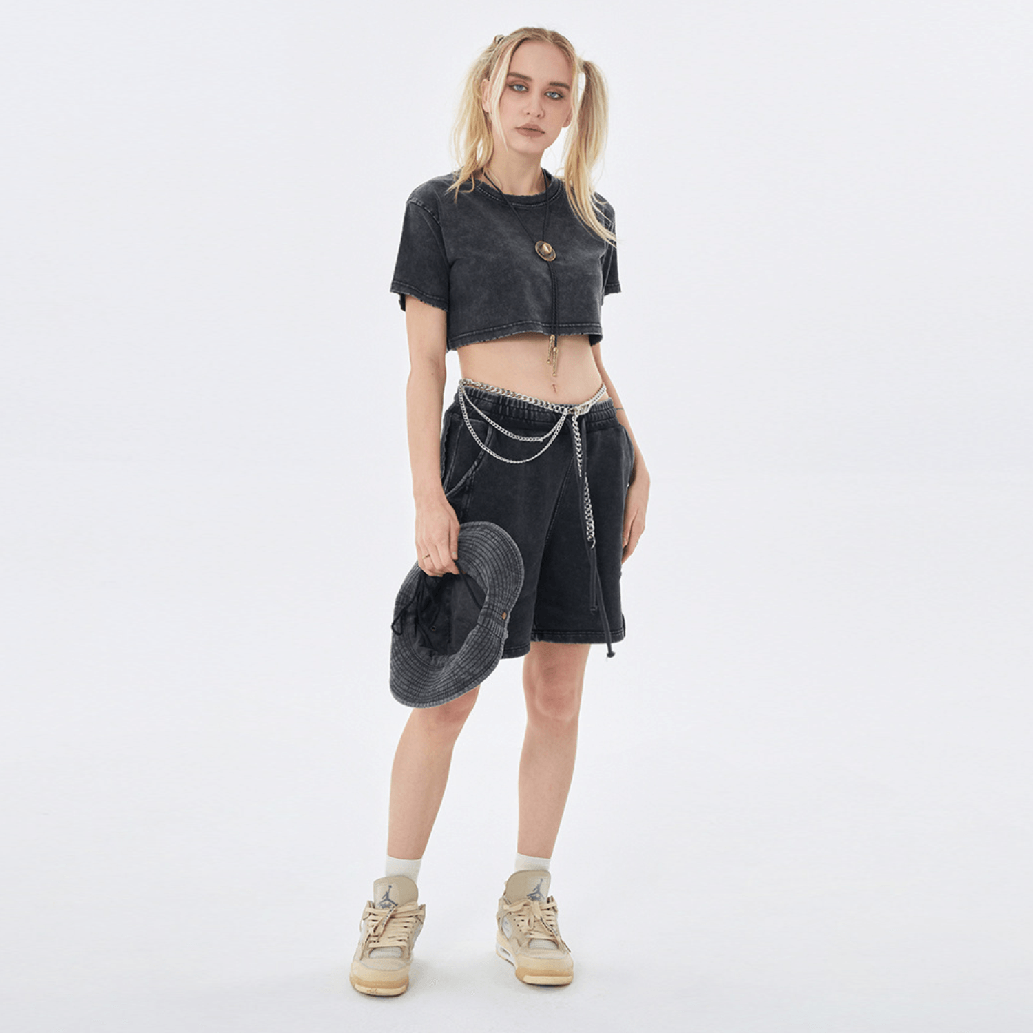 Streetwear Women's Solid Color Washed Crop Top - Print On Demand | HugePOD-4