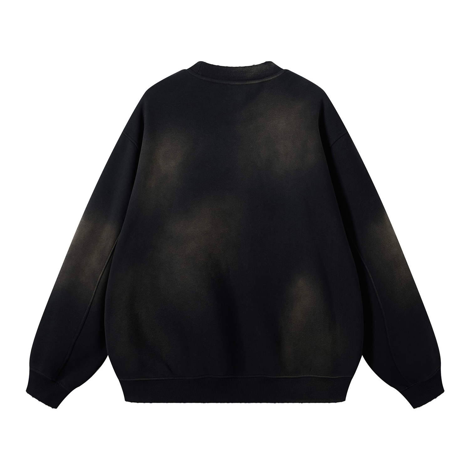 (Black)Streetwear Unisex Monkey Washed Dyed Fleece Pullover-7