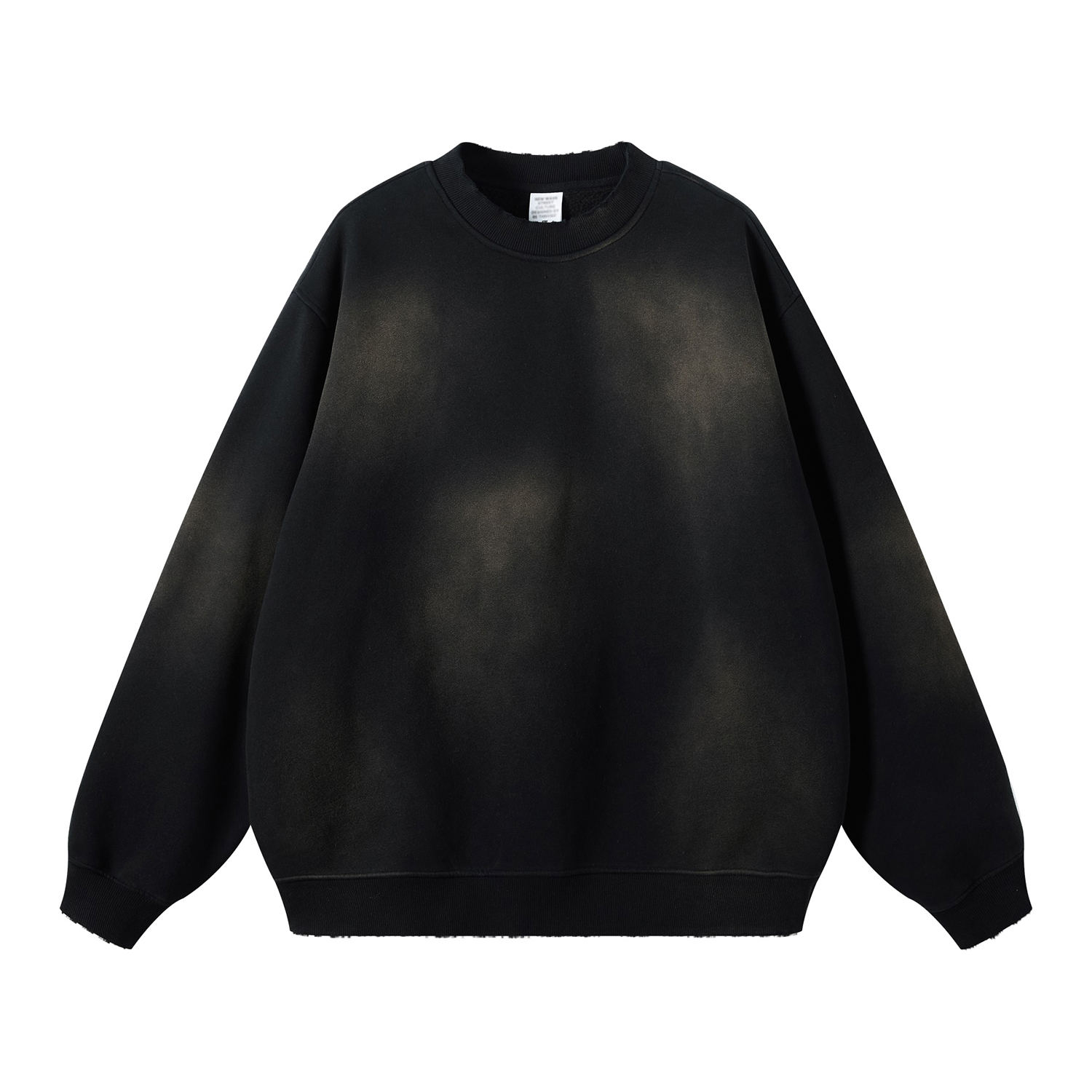 (Black)Streetwear Unisex Monkey Washed Dyed Fleece Pullover-6