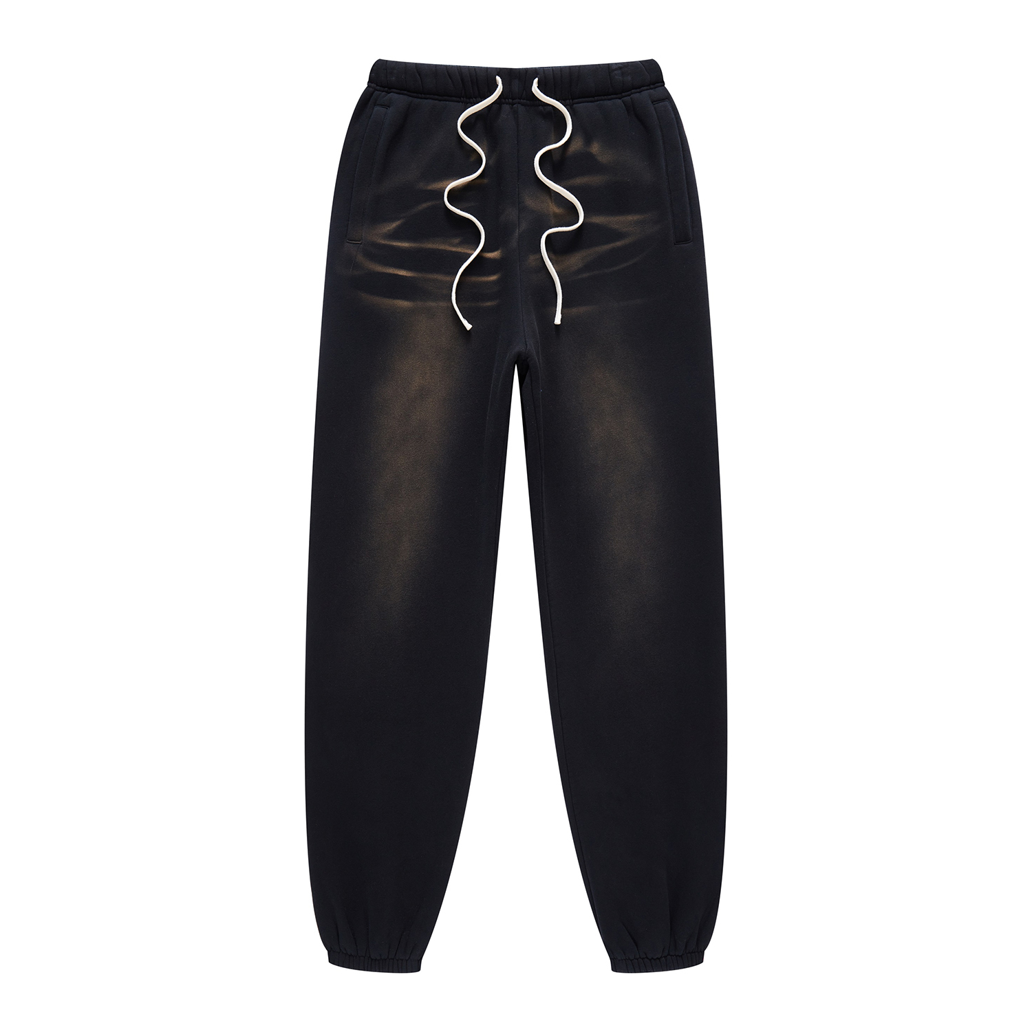 (Black)Streetwear Unisex Monkey Washed Dyed Fleece Joggers-9