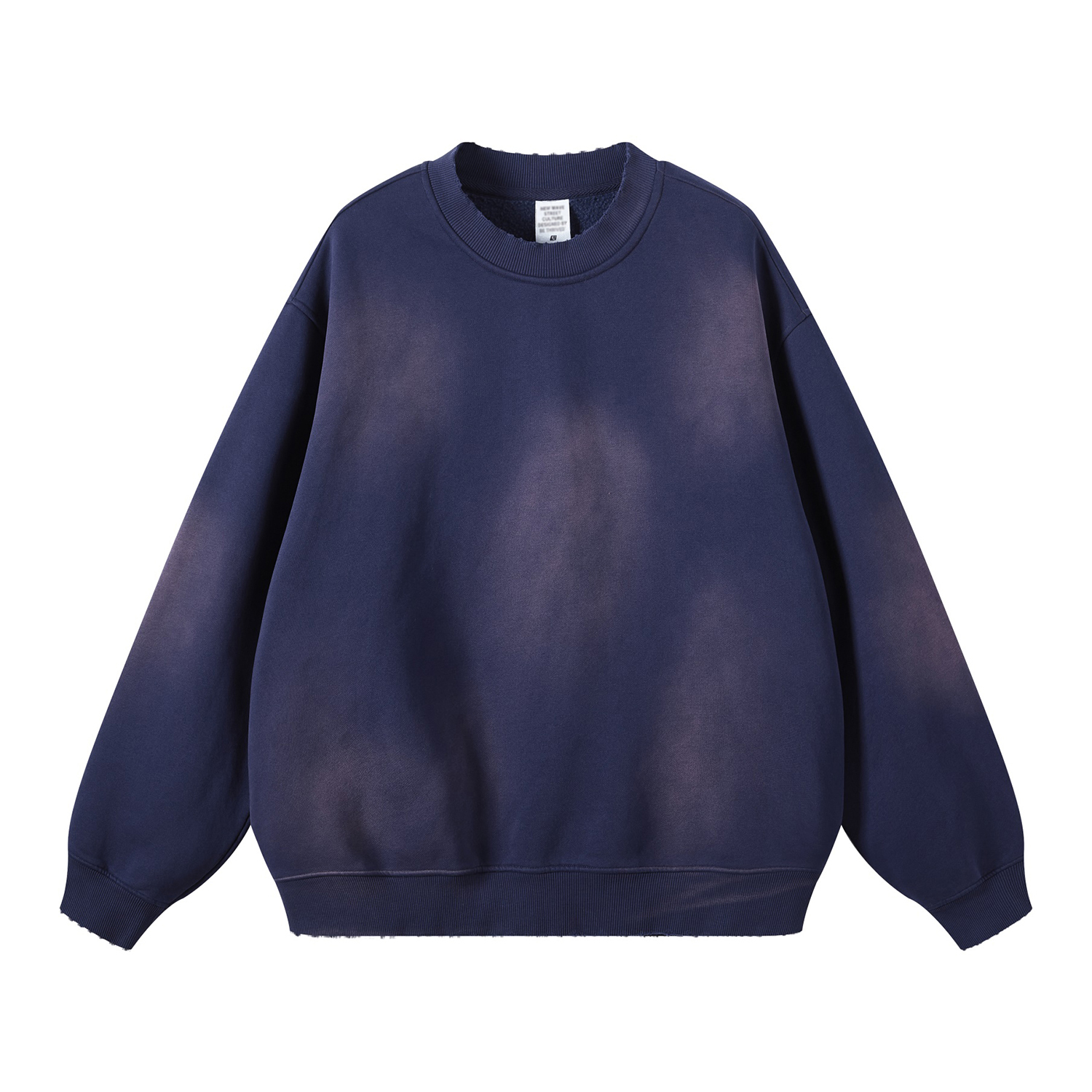Streetwear Monkey Washed Dyed Fleece Royal Blue Pullover | Dropshipping-7