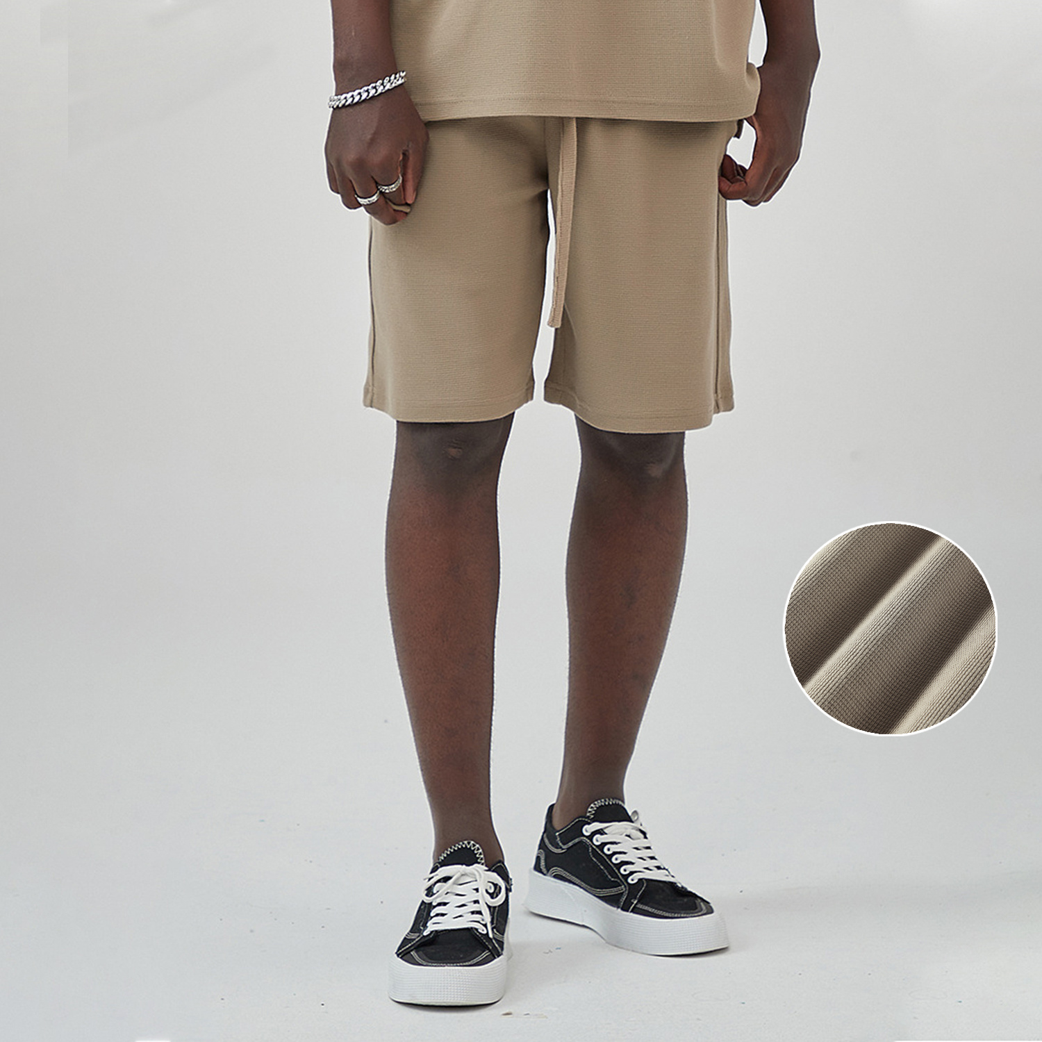 Streetwear 330G Heavyweight Loose-Fit Diamond Waffle Stitch Fabric Shorts - Print On Demand | HugePOD