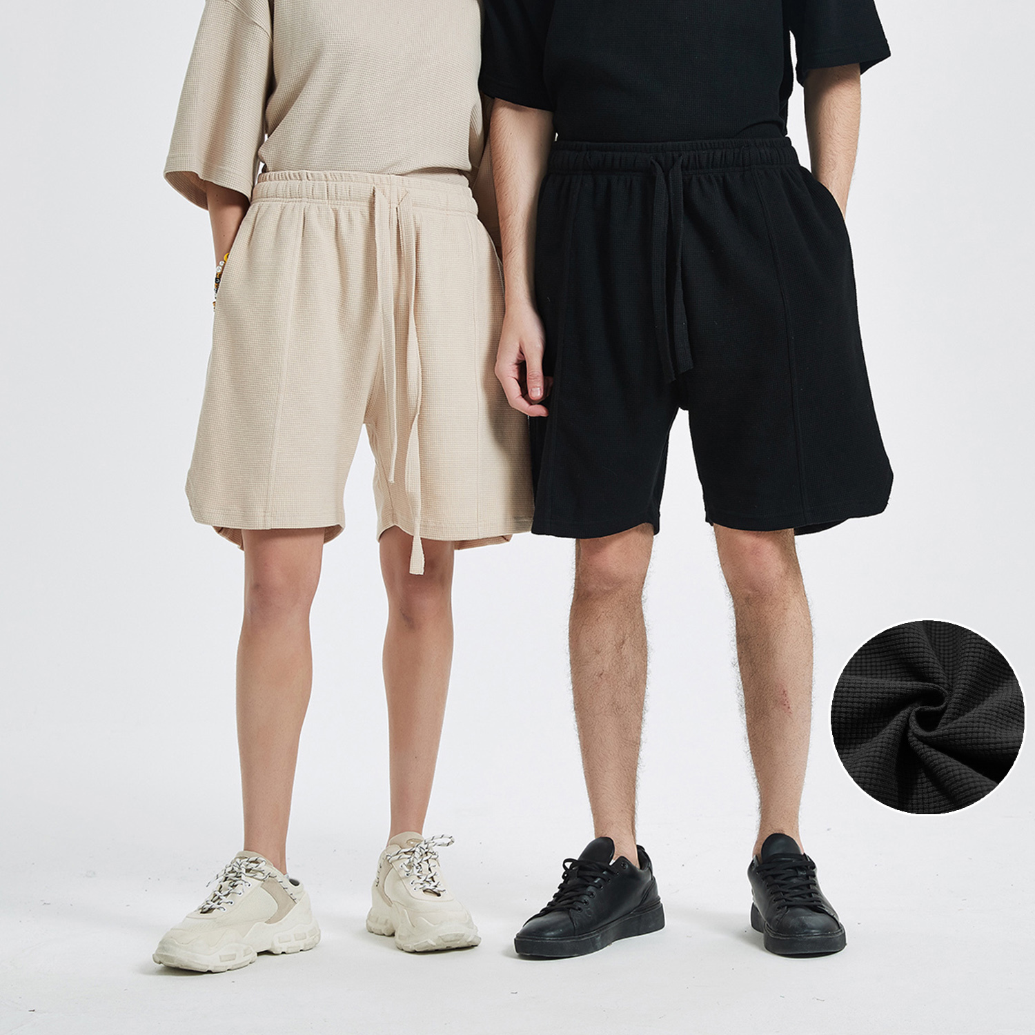 Streetwear Unisex Loose-Fit Waffle Stitch Fabric Shorts - Print On Demand | HugePOD-1