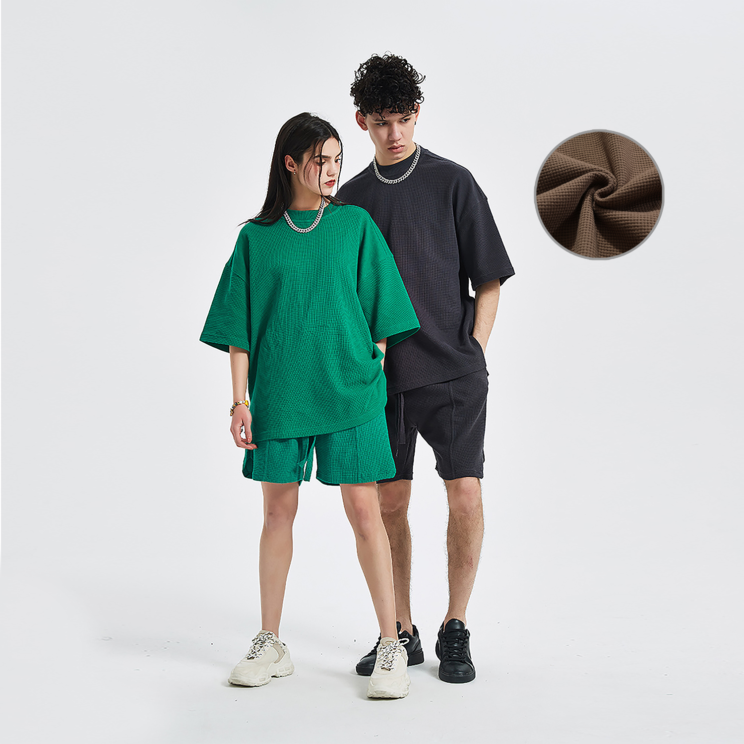Streetwear Unisex Loose-Fit Waffle Stitch Fabric T-Shirt - Print On Demand | HugePOD-1