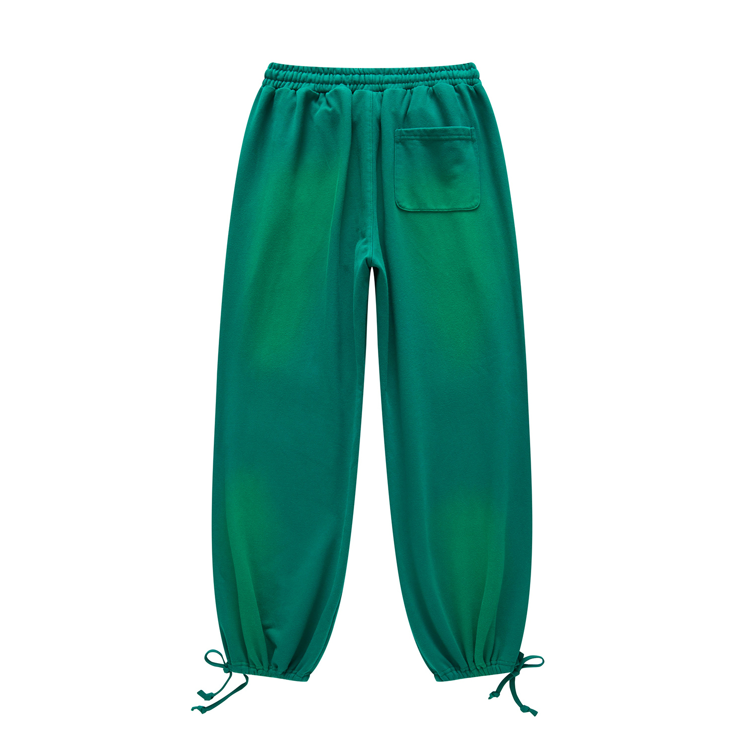 (Green)Streetwear Unisex Heavyweight 445G Ombre Washed Drawstring Waist Fleece Joggers-5