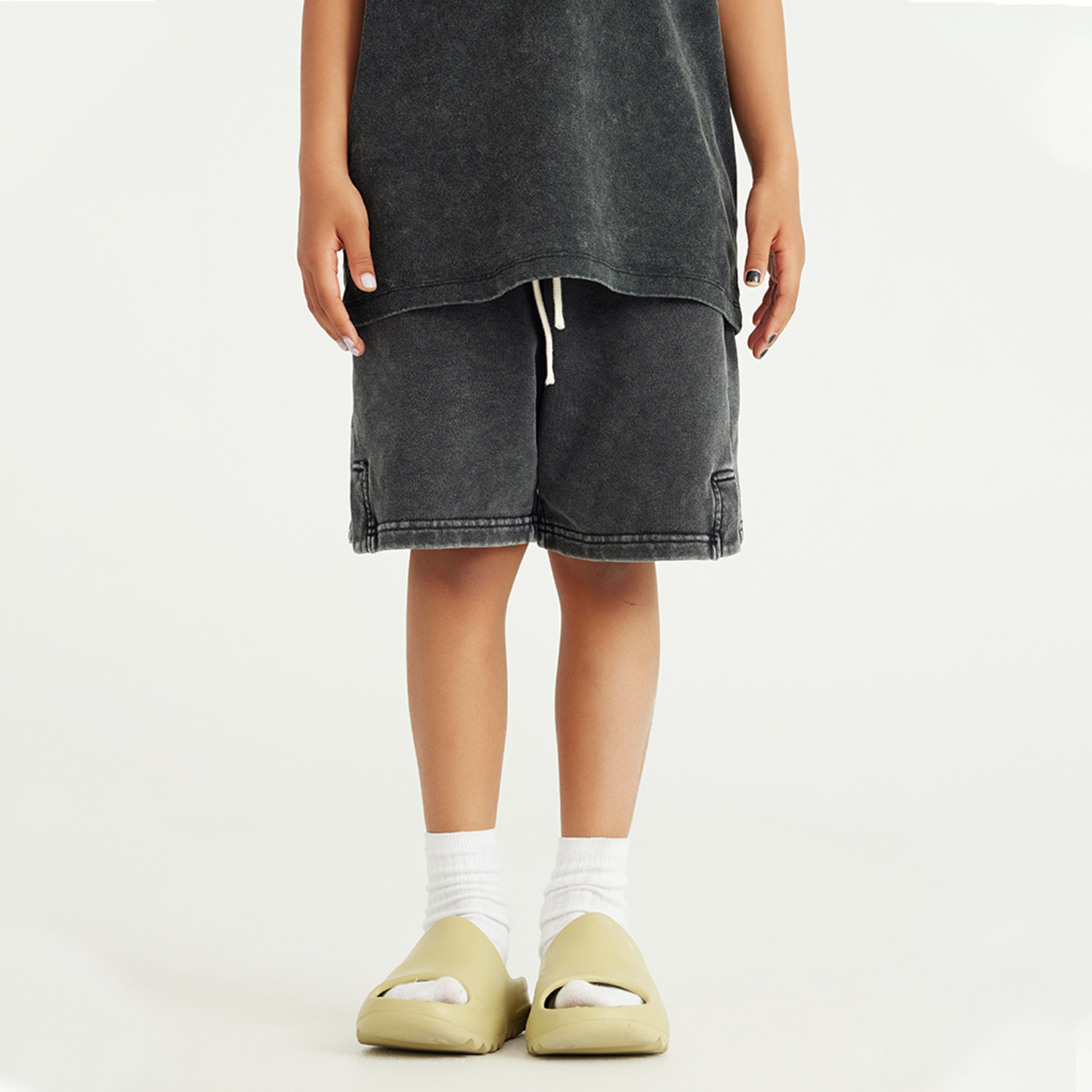 Streetwear Kids Heavyweight Vintage Washed 100% Cotton Shorts - Print On Demand | HugePOD-1