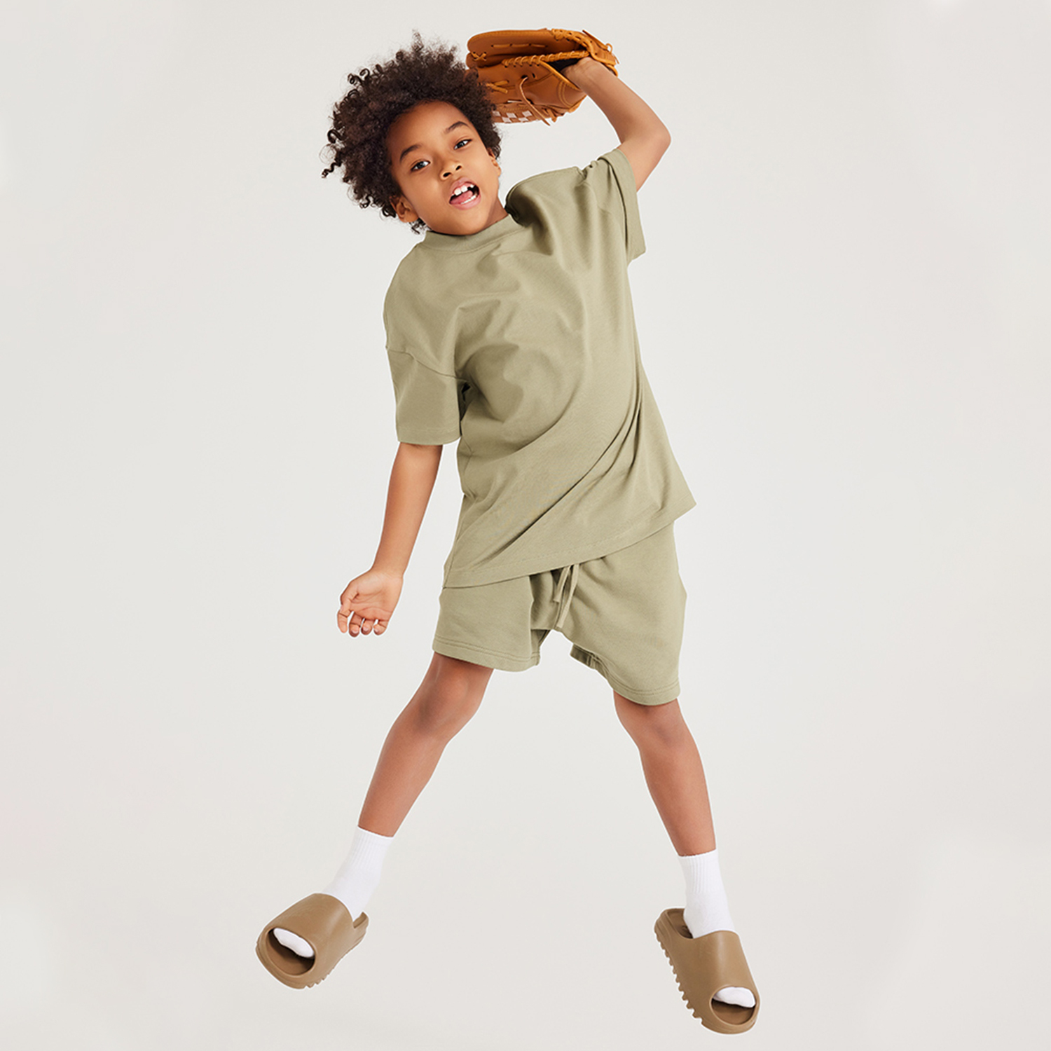 Streetwear Kids Heavyweight 425G Earth Tone FOG 100% Cotton Shorts - Print On Demand | HugePOD-11