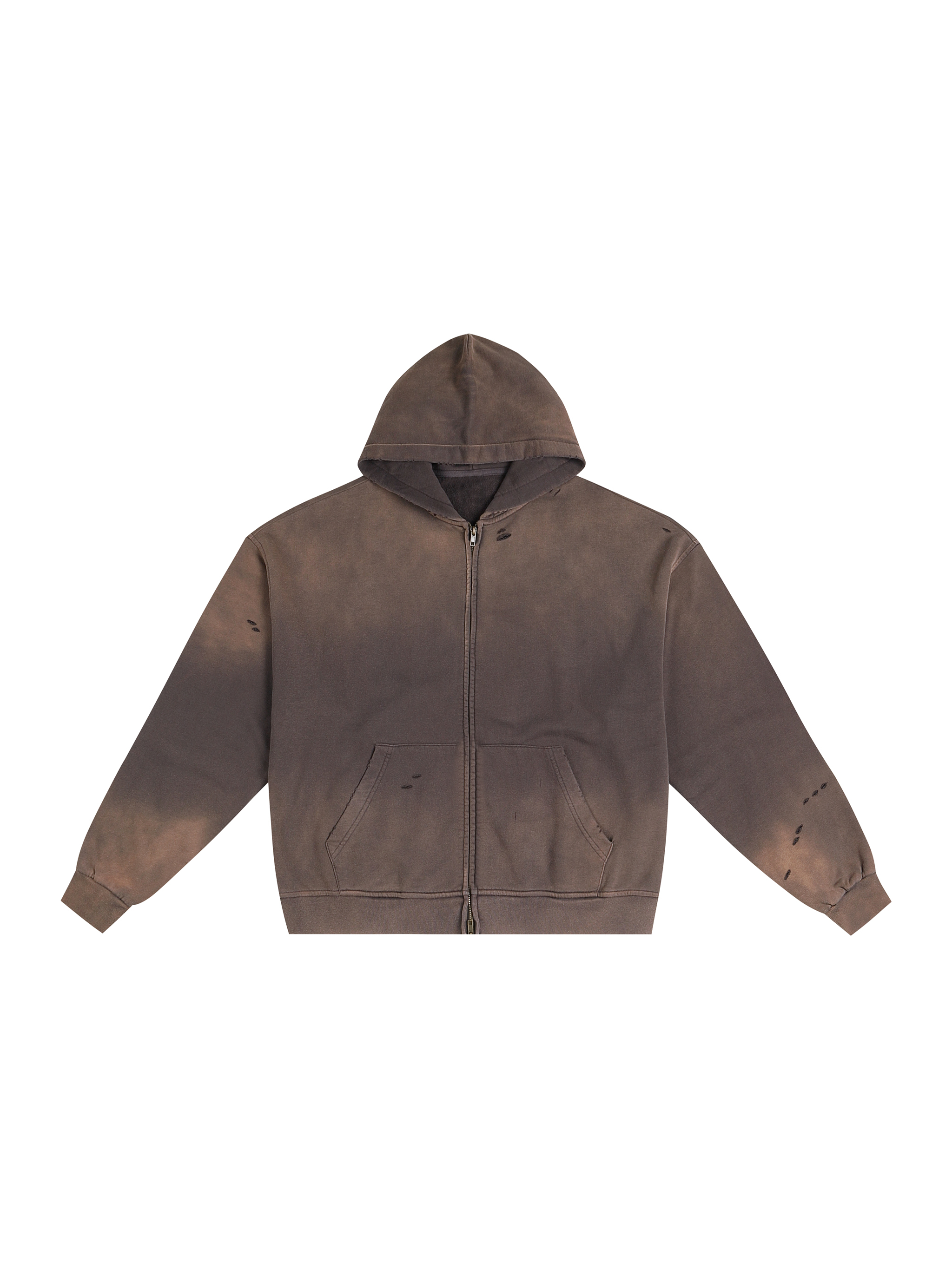 Post-Apocalyptic Aesthetic Pure Cotton Hand-Frayed Monkey Washed Zip Hoodie - Thumbnail Image