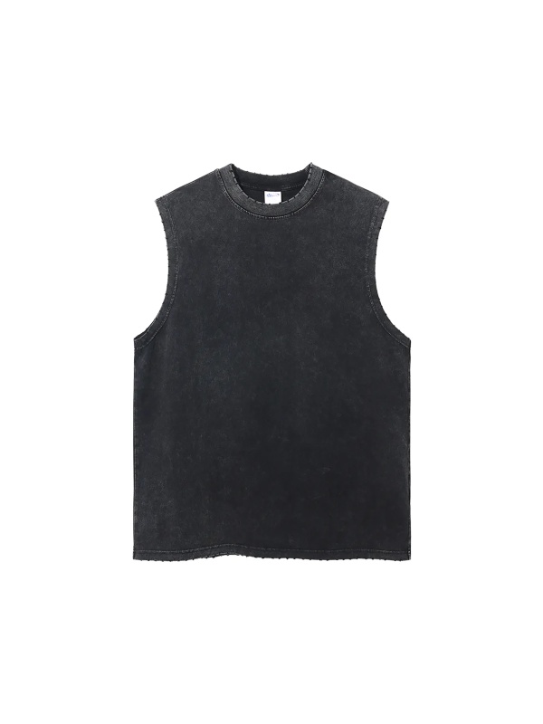 Streetwear Unisex Snow Washed Frayed Hem Tank Top - Print On Demand | HugePOD