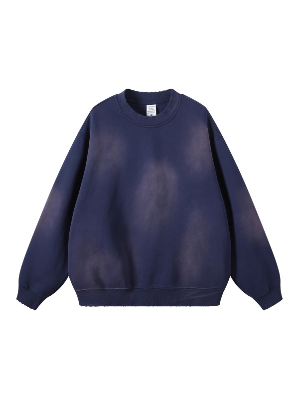 Streetwear Monkey Washed Dyed Fleece Royal Blue Pullover | Dropshipping