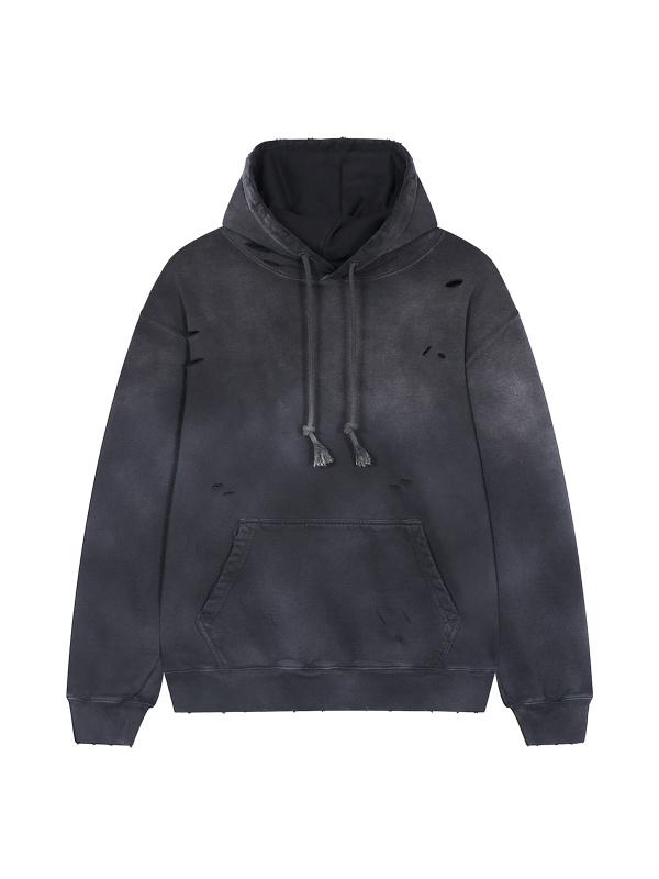 Rebellious Chic Heavyweight  Pure Cotton Hand-Frayed Monkey Washed Hoodie