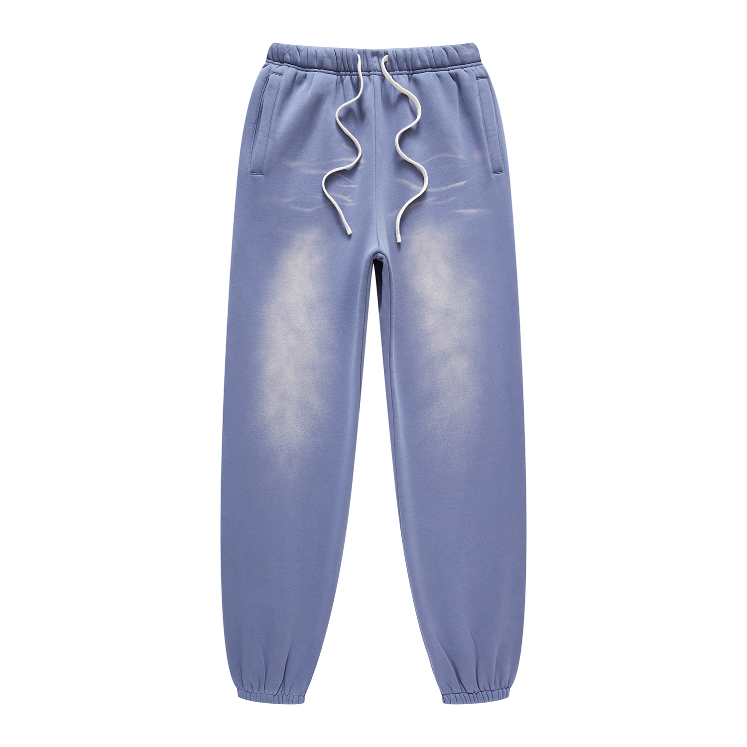 (Denim Blue)Streetwear Unisex Monkey Washed Dyed Fleece Joggers-9