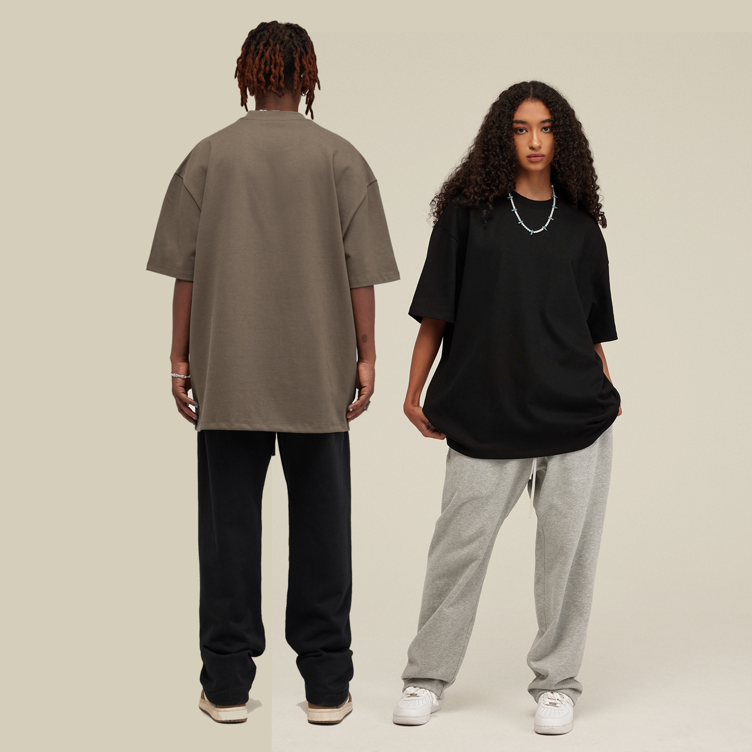 Streetwear Unisex 425g Heavyweight Solid Color Drop-shoulder Loose T Shirt | HugePOD-5