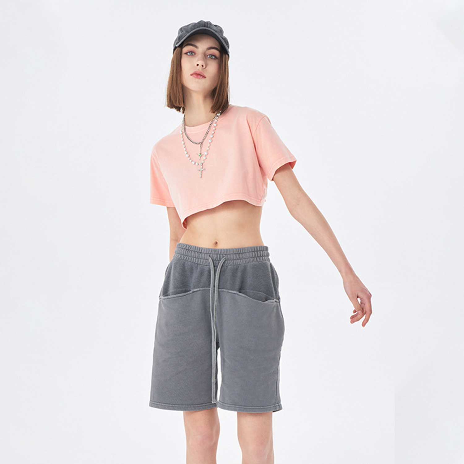 Streetwear Women's Solid Color Washed Crop Top - Print On Demand | HugePOD-1