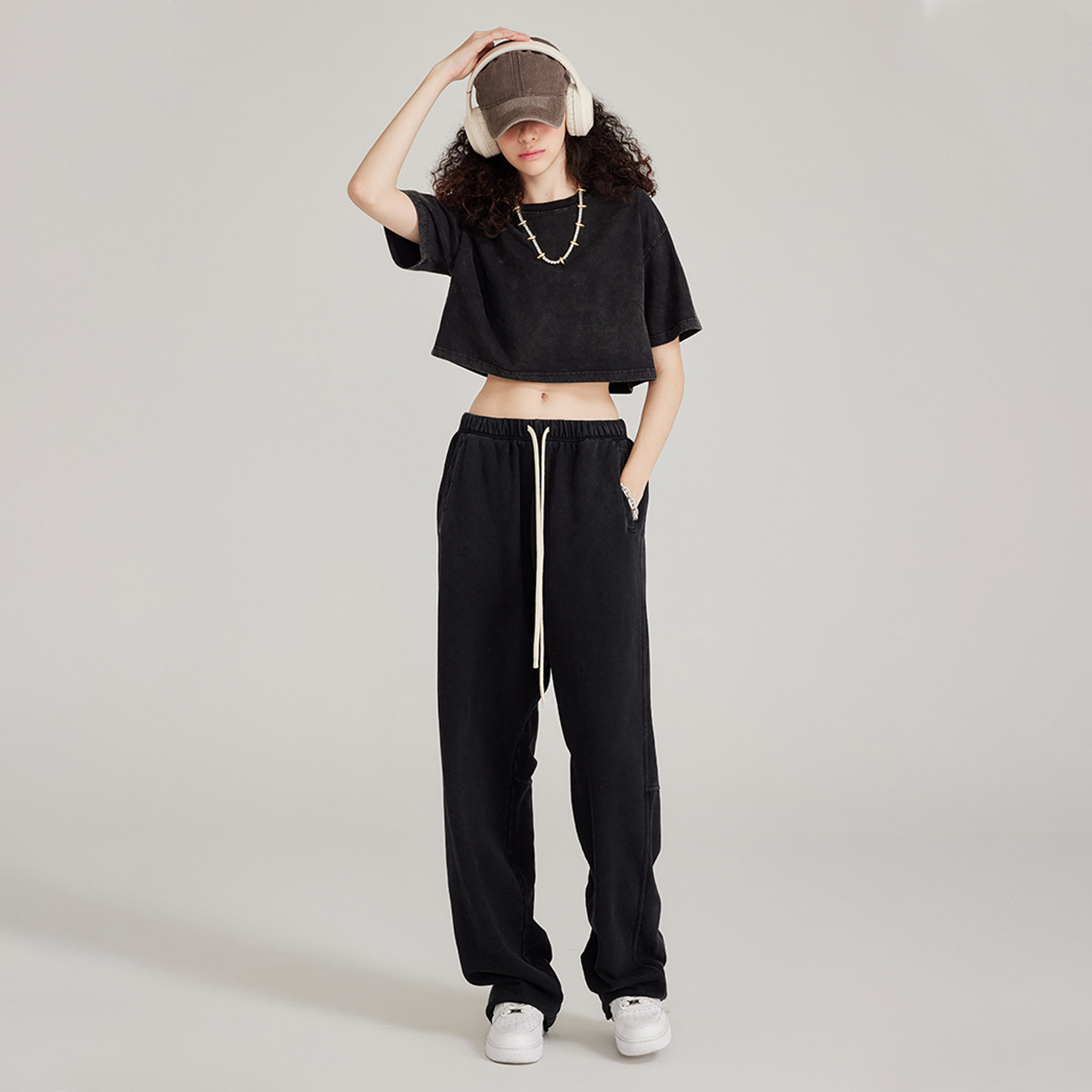 Streetwear Women's Vintage Washed  Loose Boxy Cropped Tee - Print On Demand | HugePOD-4