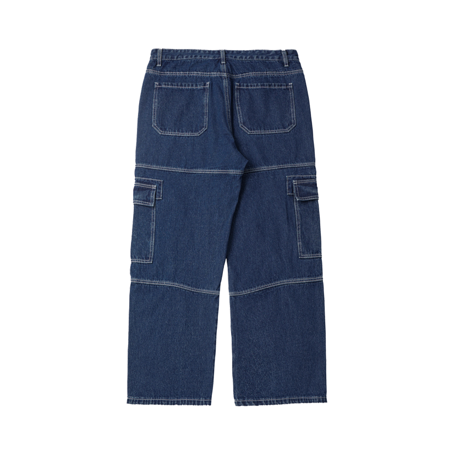 Streetwear Unisex  Pockets Wide-Legged Straight Cut Denim Jeans (blue) - Print on Demand | HugePOD-8