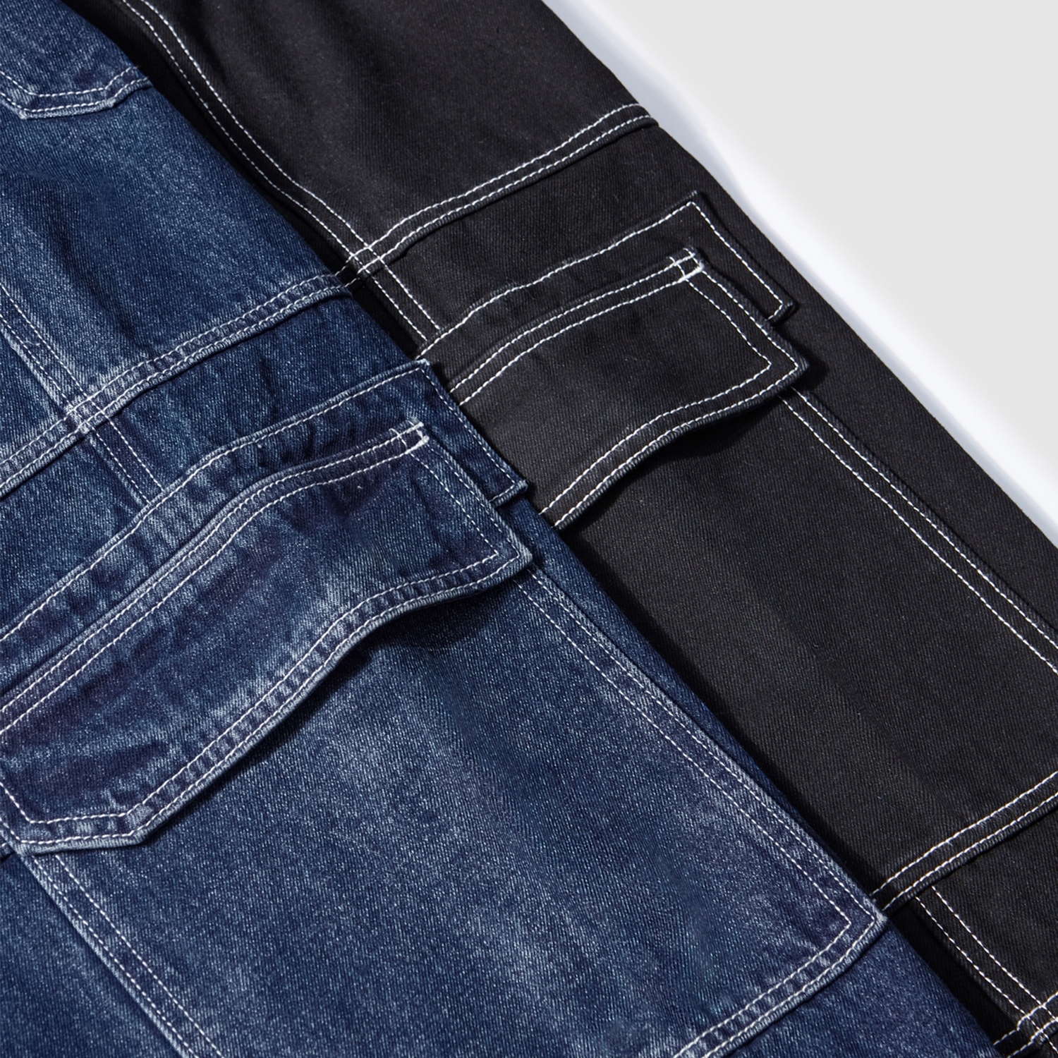 Streetwear Unisex  Pockets Wide-Legged Straight Cut Denim Jeans (blue) - Print on Demand | HugePOD-9