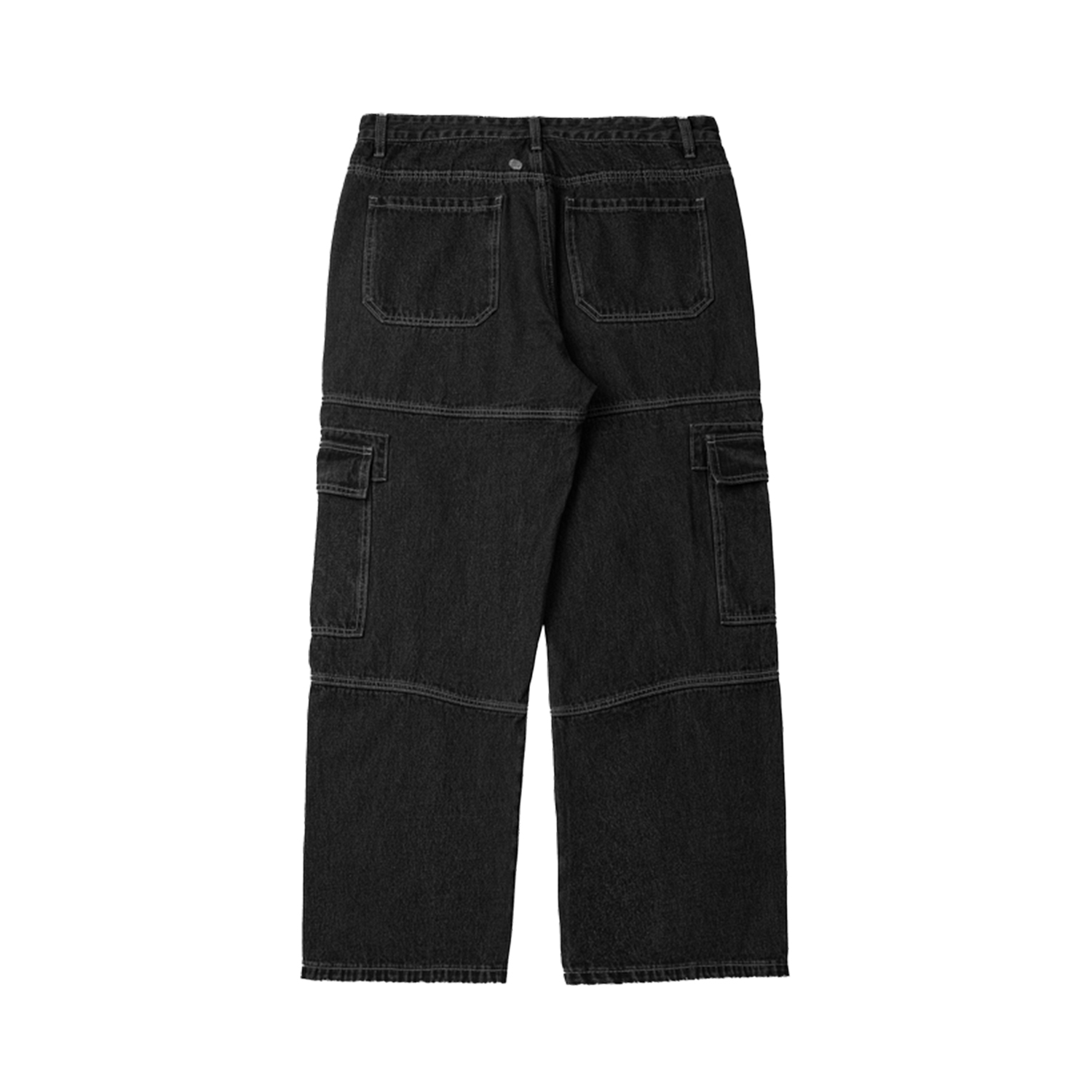 Streetwear Unisex Pockets Wide-Legged Straight Cut Denim Jeans (Black) - Print On Demand | HugePOD-5