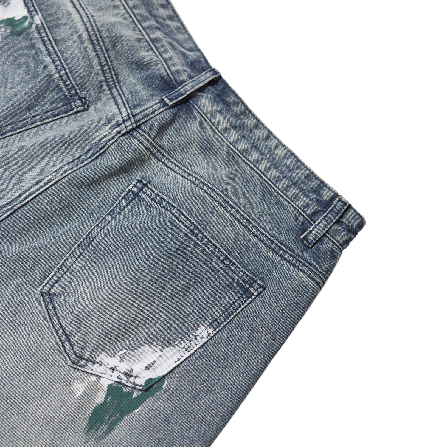 Streetwear Distressed Splatter Washed Wide-Legged Denim Jeans | HugePOD-6