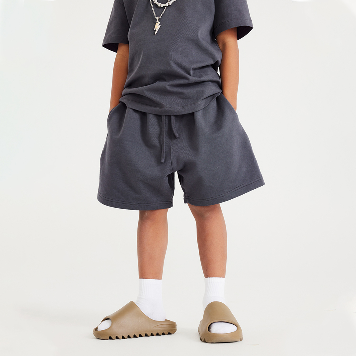 Streetwear Kids Heavyweight 425G Earth Tone FOG 100% Cotton Shorts - Print On Demand | HugePOD-5