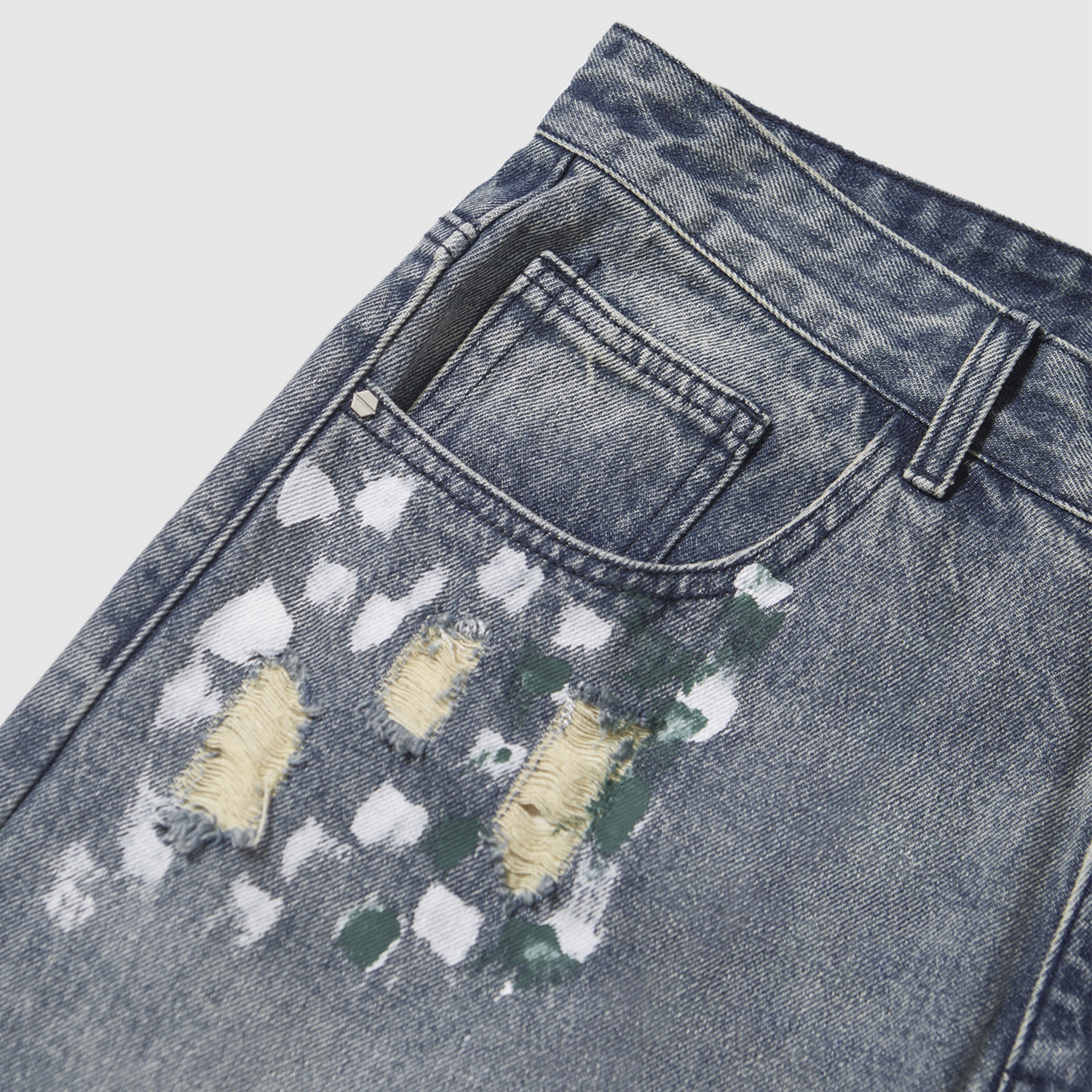Streetwear Distressed Splatter Washed Wide-Legged Denim Jeans | HugePOD-5