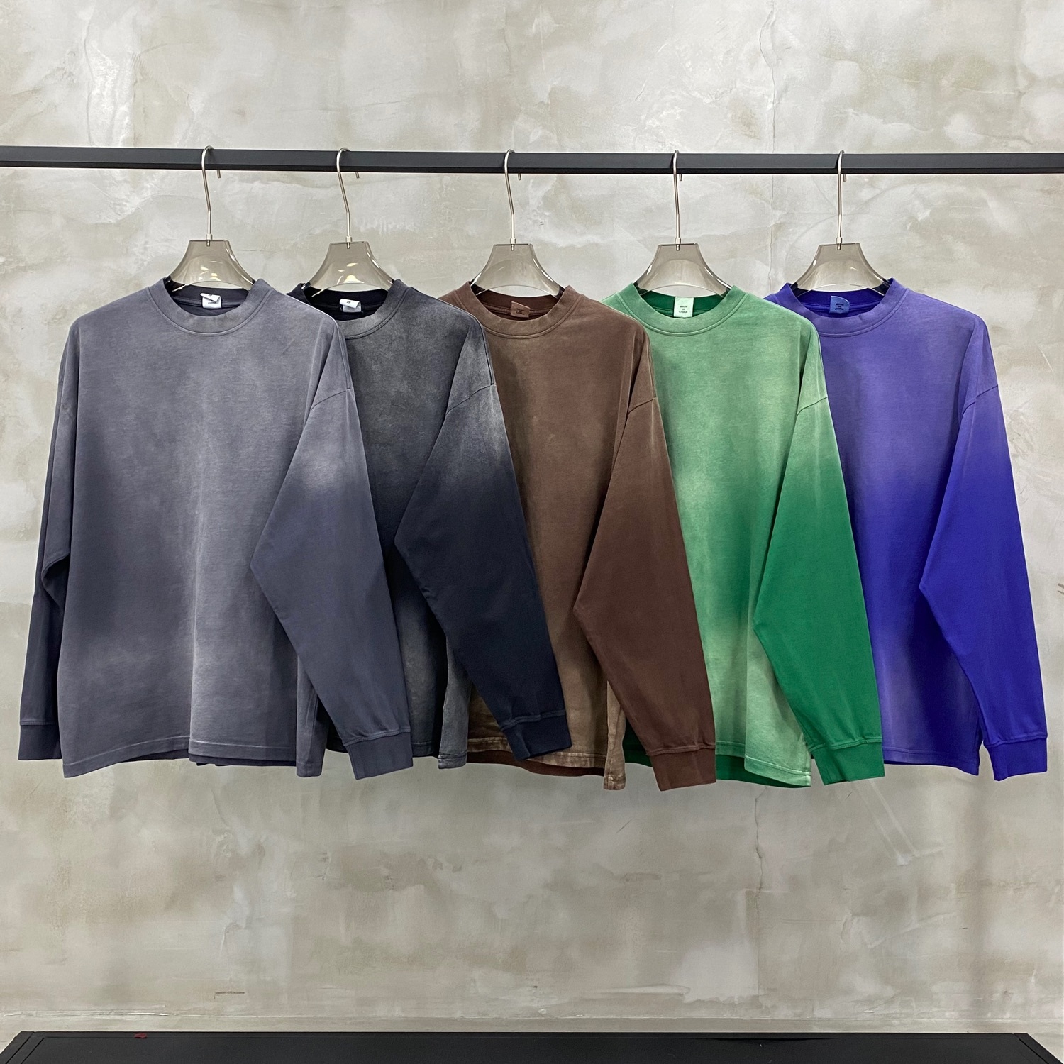 Streetwear Unisex Gradient Washed Effect Long Sleeve Tee - Print On Demand | HugePOD-13