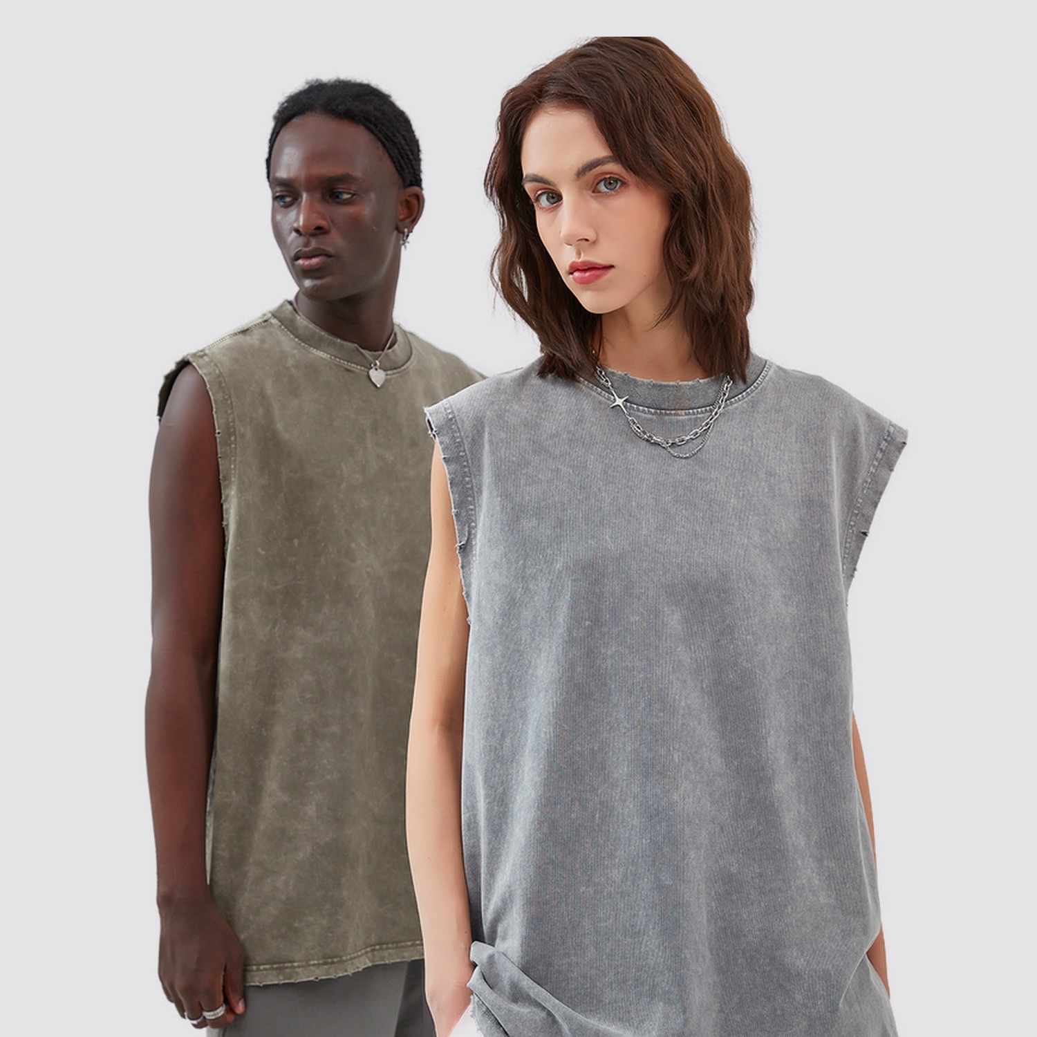 Streetwear Unisex Snow Washed Frayed Hem Tank Top - Print On Demand | HugePOD-2