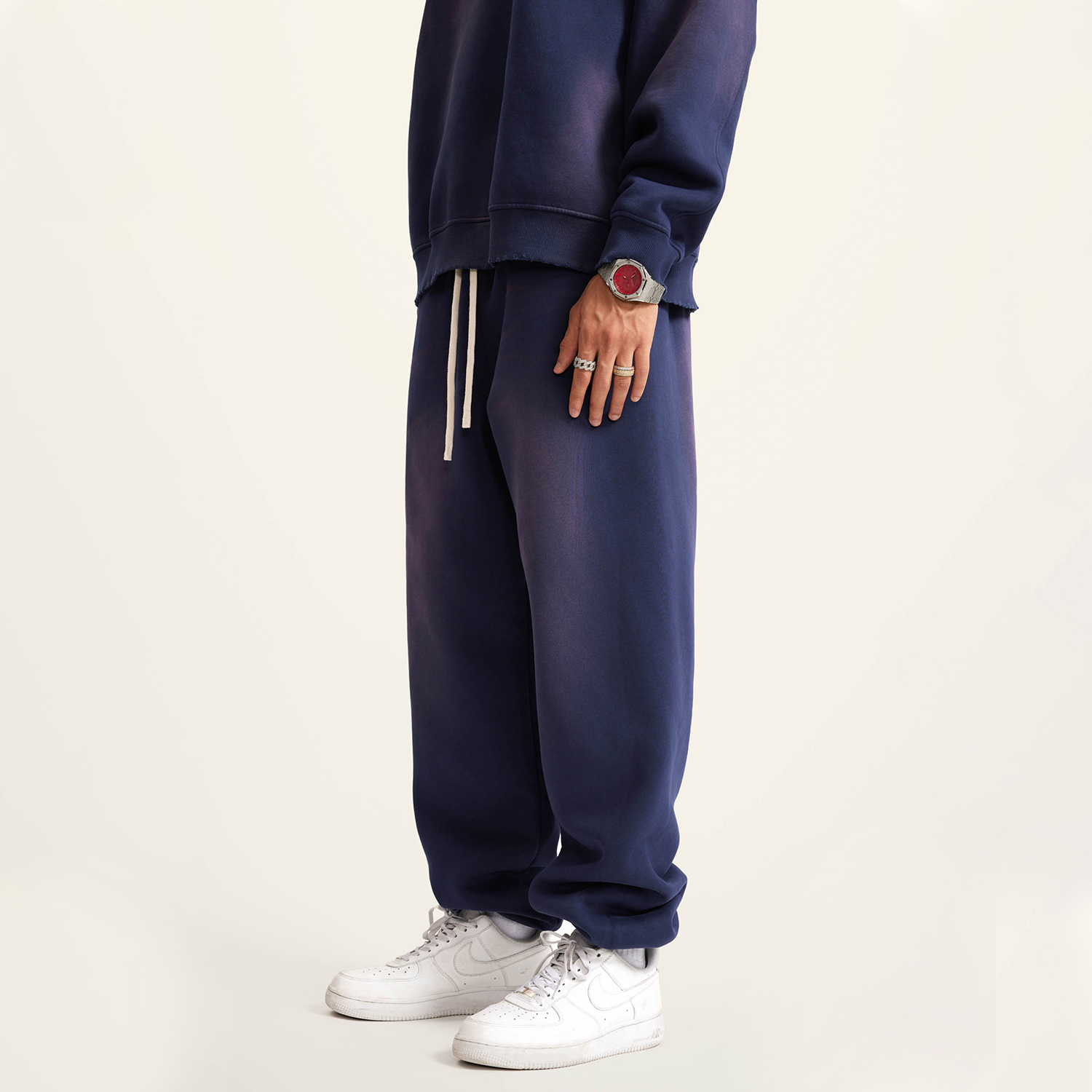 (Royal Blue)Streetwear Unisex Monkey Washed Dyed Fleece Joggers-3