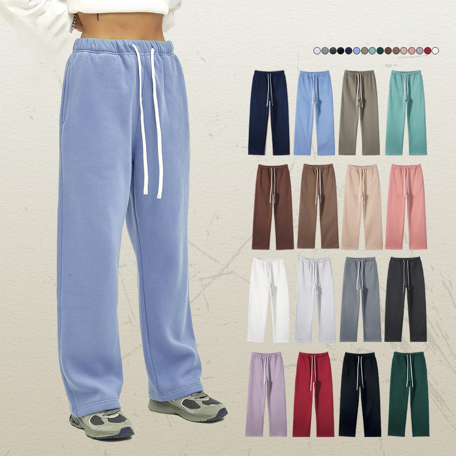 Streetwear Unisex Solid Color Fleece Straight Leg Pants - Print On Demand | HugePOD-1