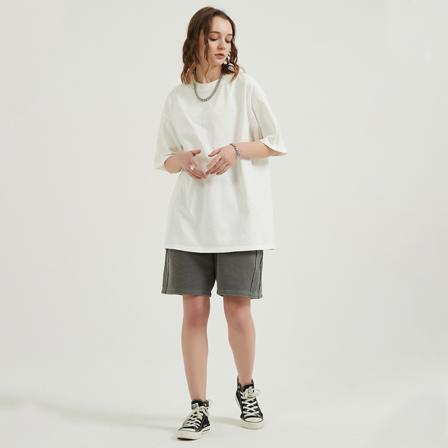 Streetwear Unisex Drop Shoulder Stone Wash 100% Cotton T-Shirt - Print on Demand | HugePOD-5