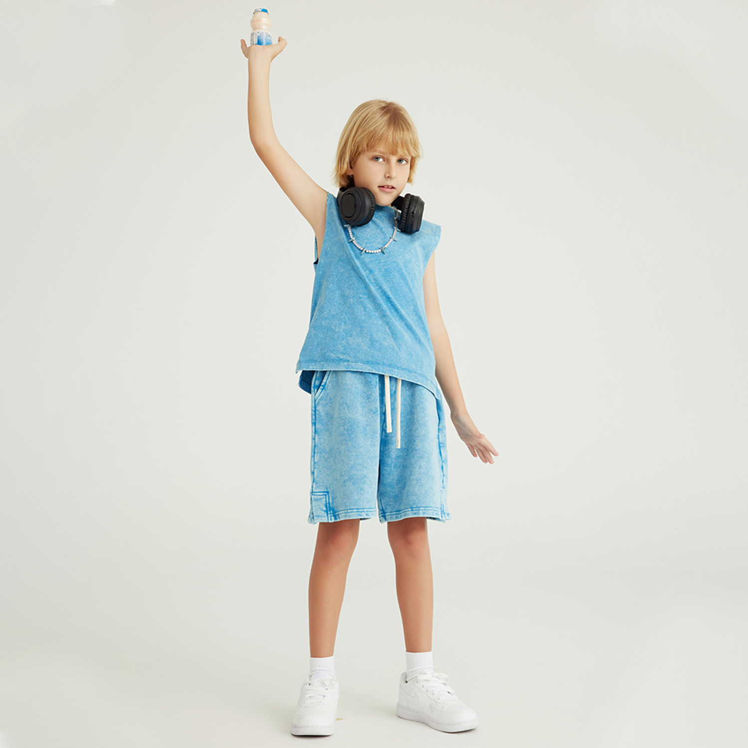 Streetwear Kids Heavyweight Vintage Washed 100% Cotton Shorts - Print On Demand | HugePOD-6