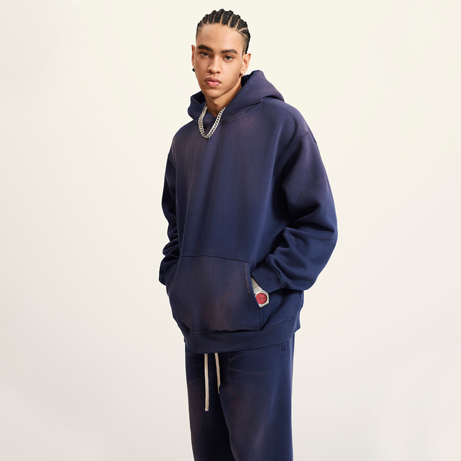 Streetwear Monkey Washed Dyed Fleece Royal Blue Hoodie | Dropshipping