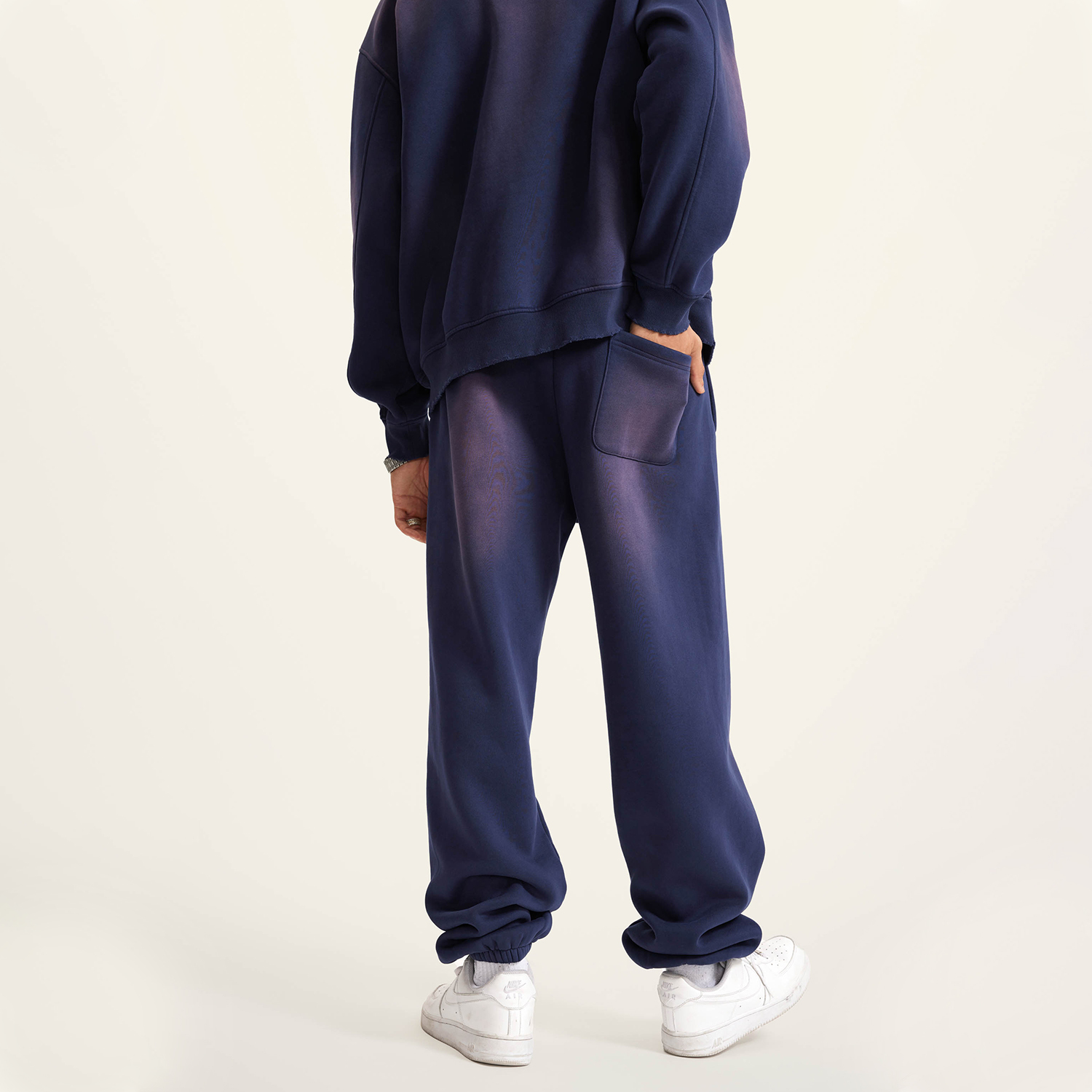 (Royal Blue)Streetwear Unisex Monkey Washed Dyed Fleece Joggers-7