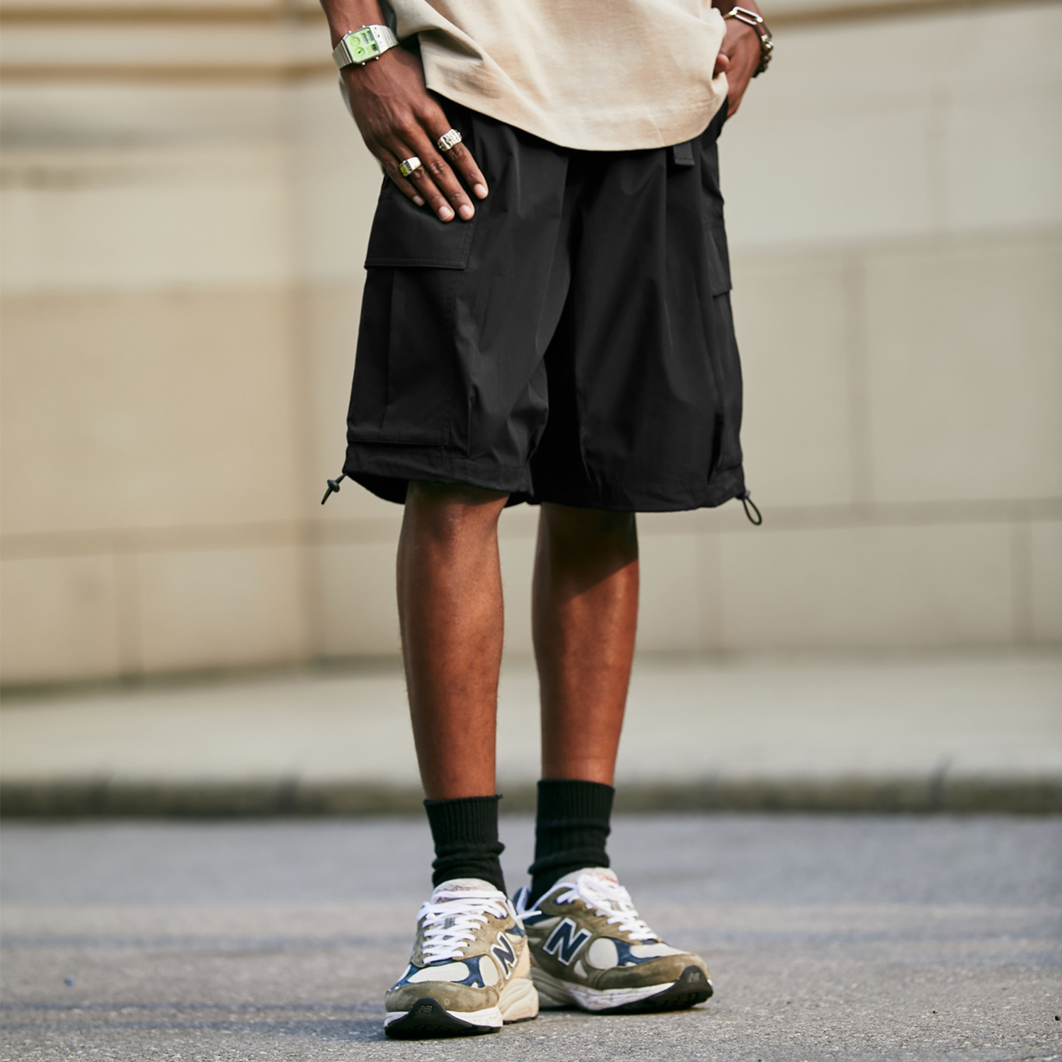 Streetwear Unisex Solid Color Loose-Fit Cargo Shorts - Print On Demand | HugePOD-1
