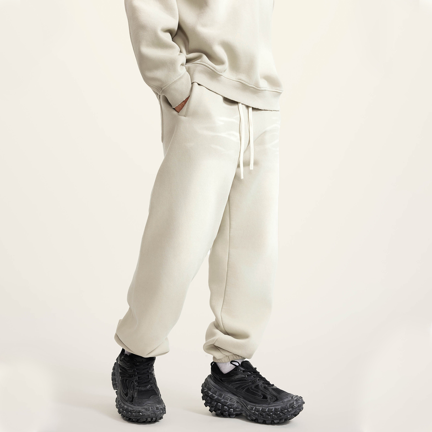 (Rose&Camel)Streetwear Unisex Monkey Washed Dyed Fleece Joggers-3