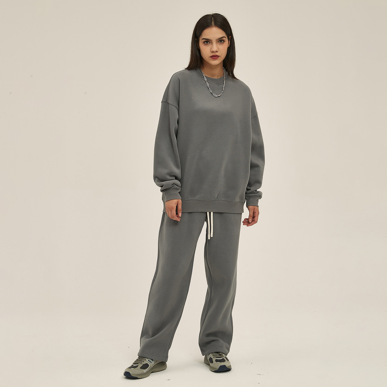 Streetwear Solid Color Fleece Pullover - Print On Demand-8