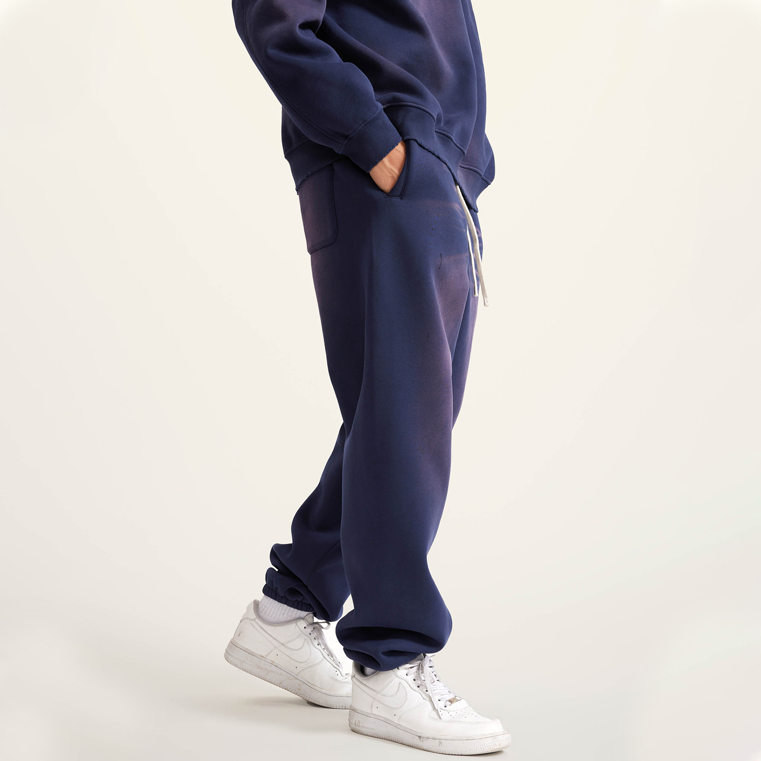 (Royal Blue)Streetwear Unisex Monkey Washed Dyed Fleece Joggers-5