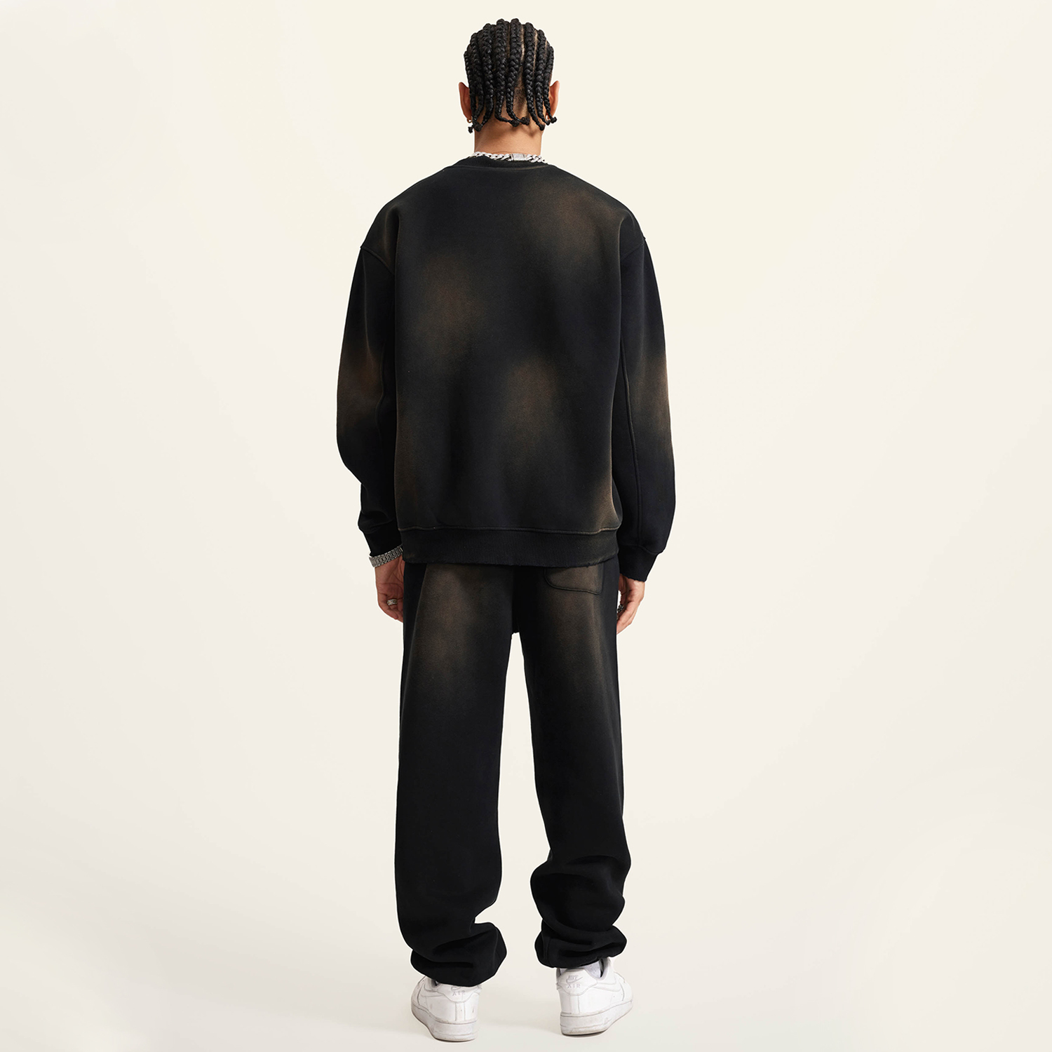 (Black)Streetwear Unisex Monkey Washed Dyed Fleece Pullover-5