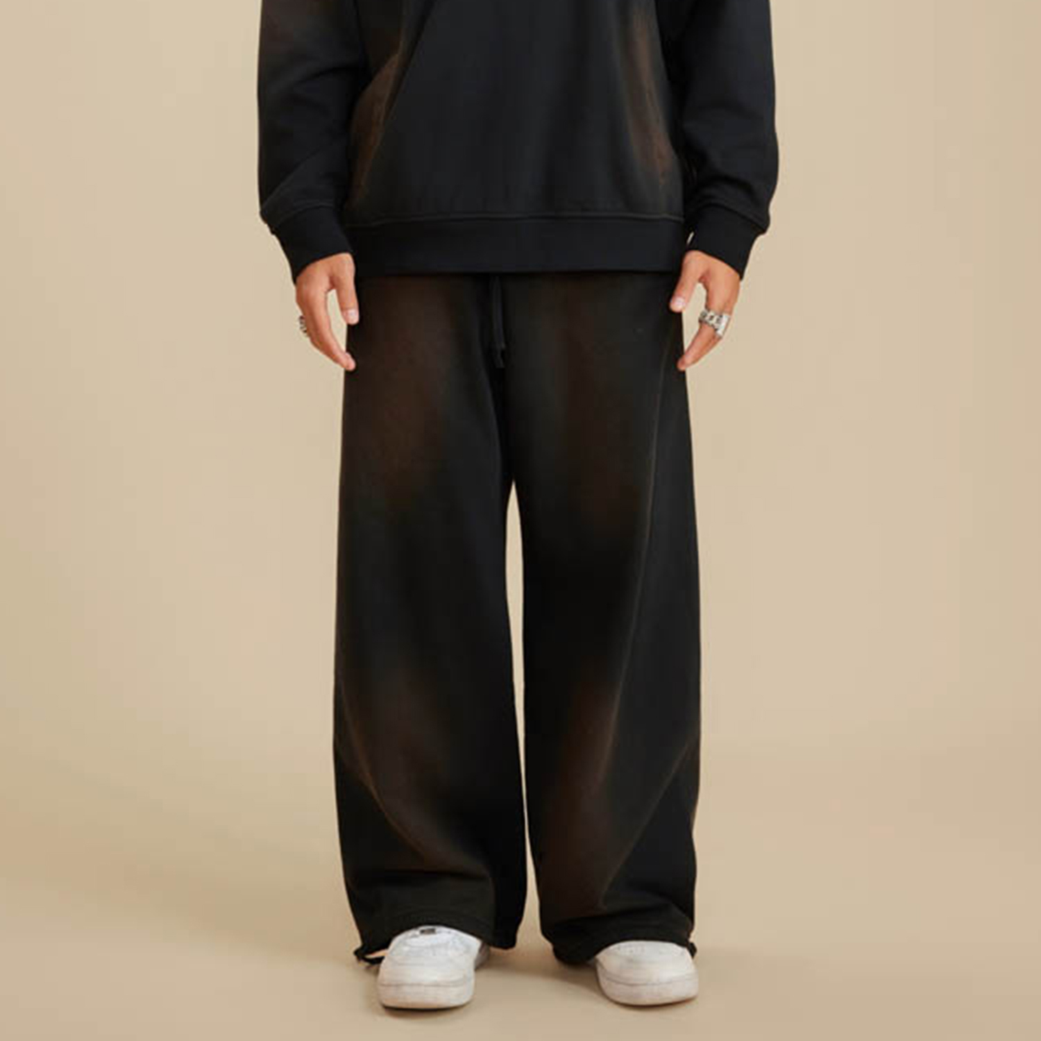 Streetwear Unisex Heavyweight 445G Ombre Washed Drawstring Waist Fleece Joggers-13