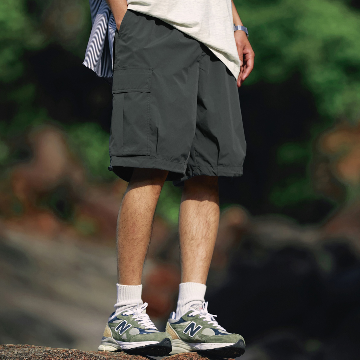 Streetwear Unisex Solid Color Loose-Fit Cargo Shorts - Print On Demand | HugePOD-3