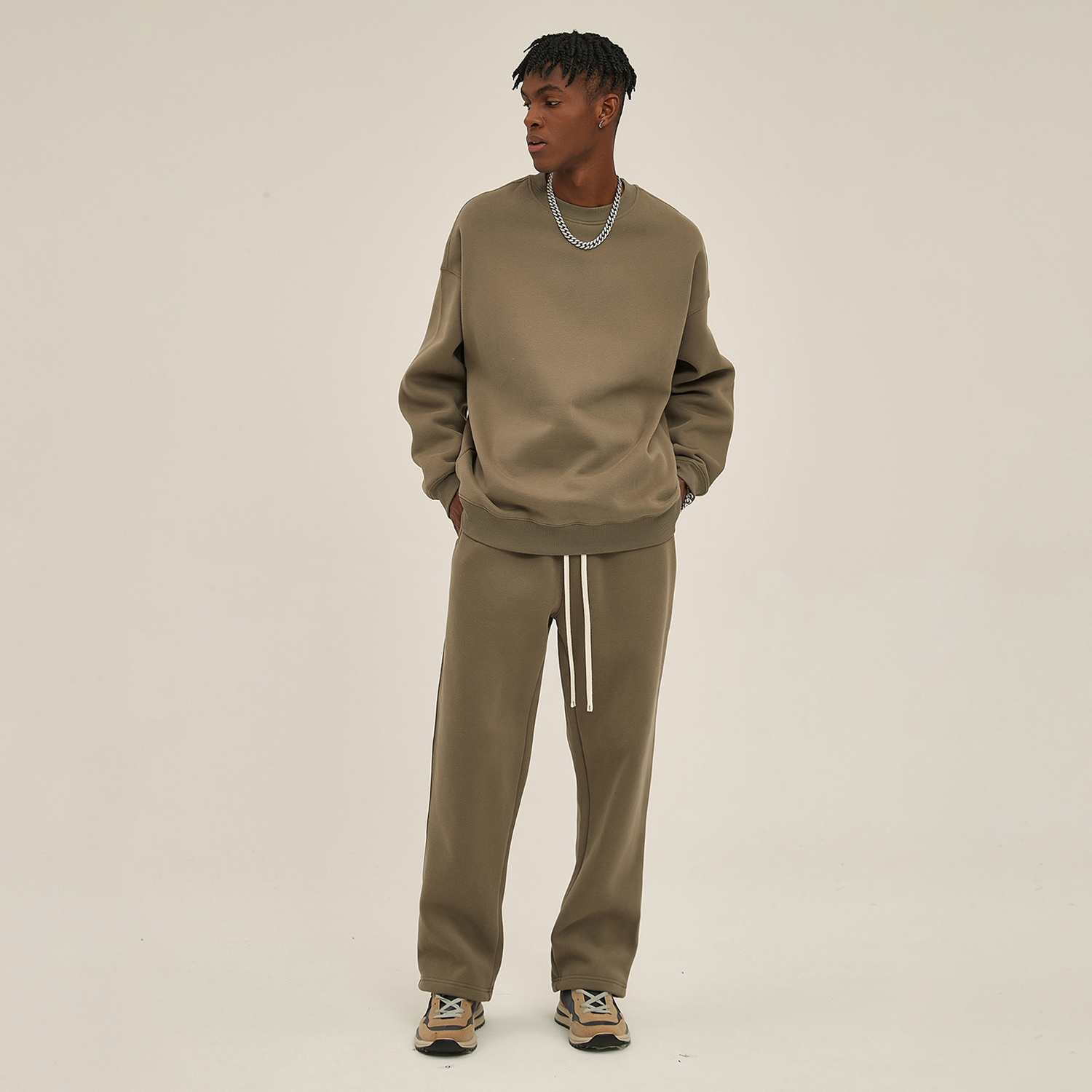 Streetwear Solid Color Fleece Pullover - Print On Demand-9